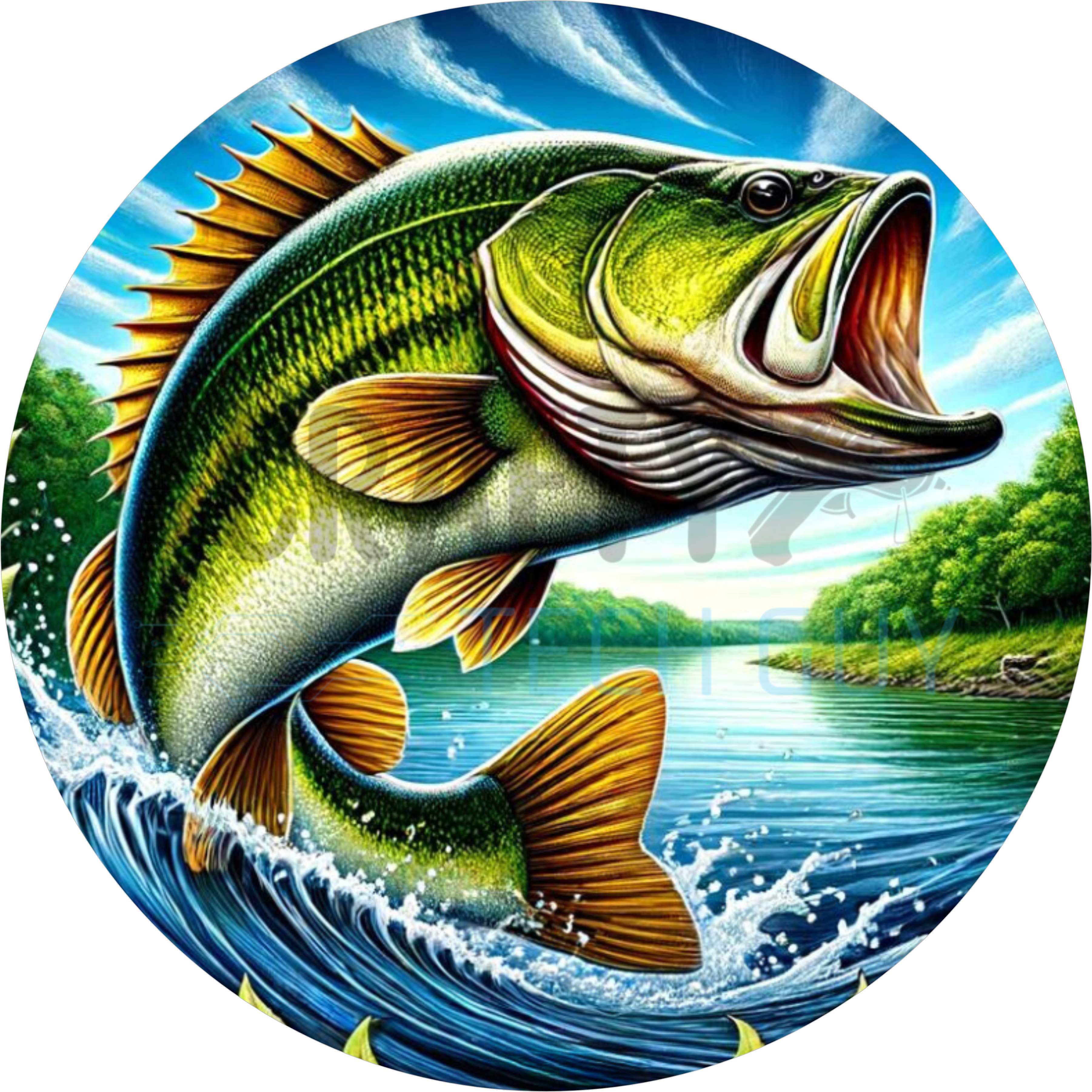 Jumping Bass Fishing Door Sign – Lake Cabin Decor, Fisherman Gift, Outdoor Round Porch Sign
