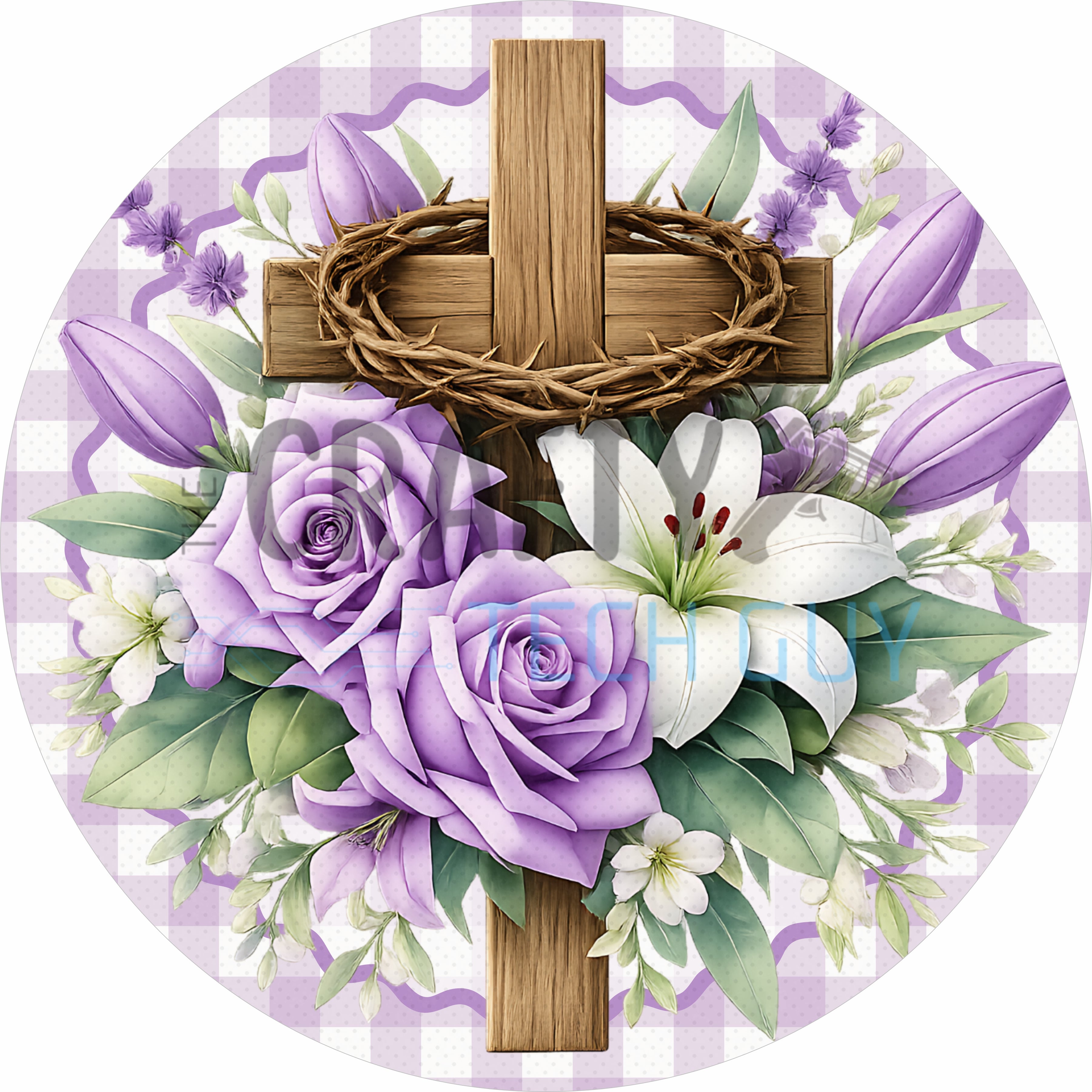 Floral Cross Easter Faith Round Wreath Sign