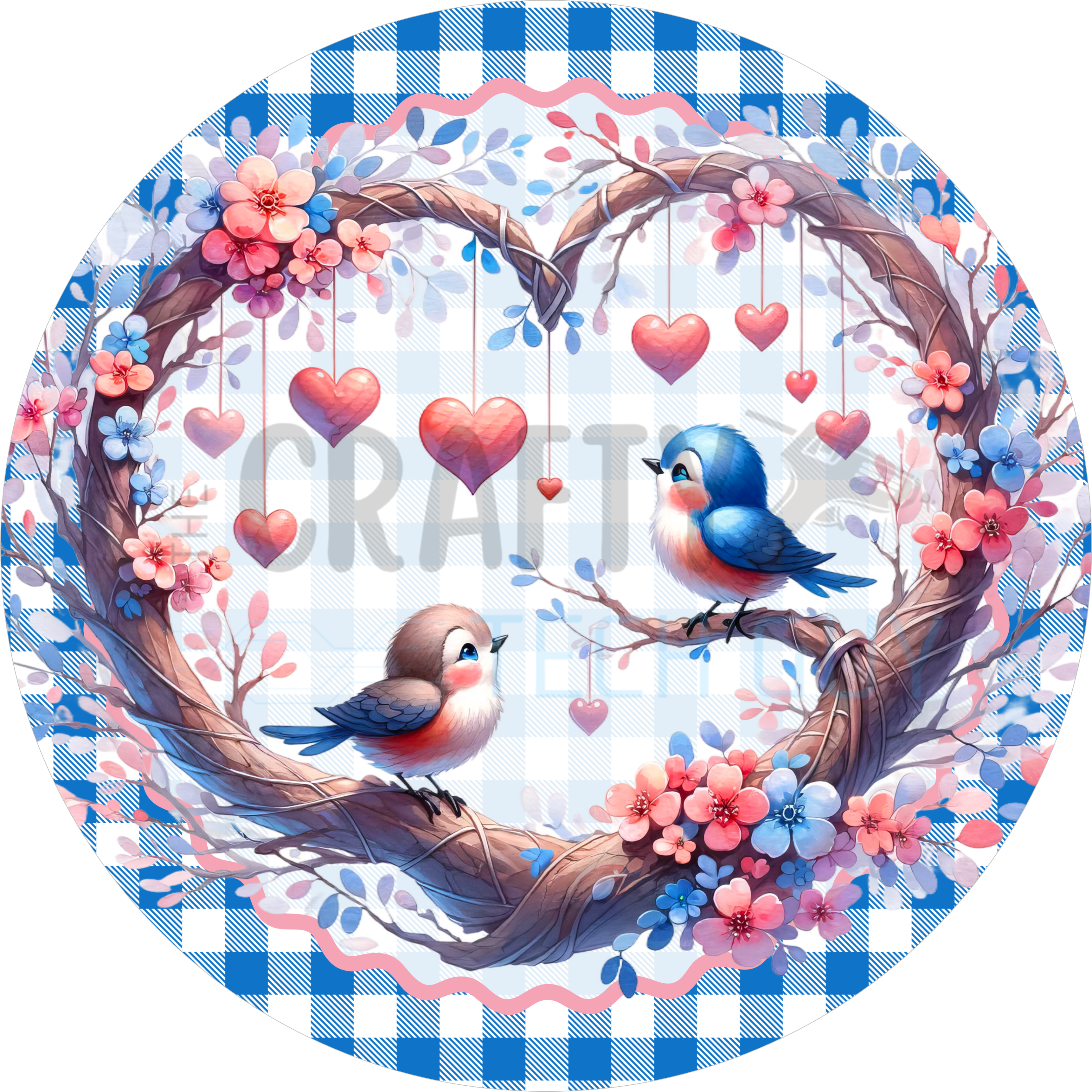 Valentine Lovebirds Wreath Sign – Heart Twig Frame & Florals