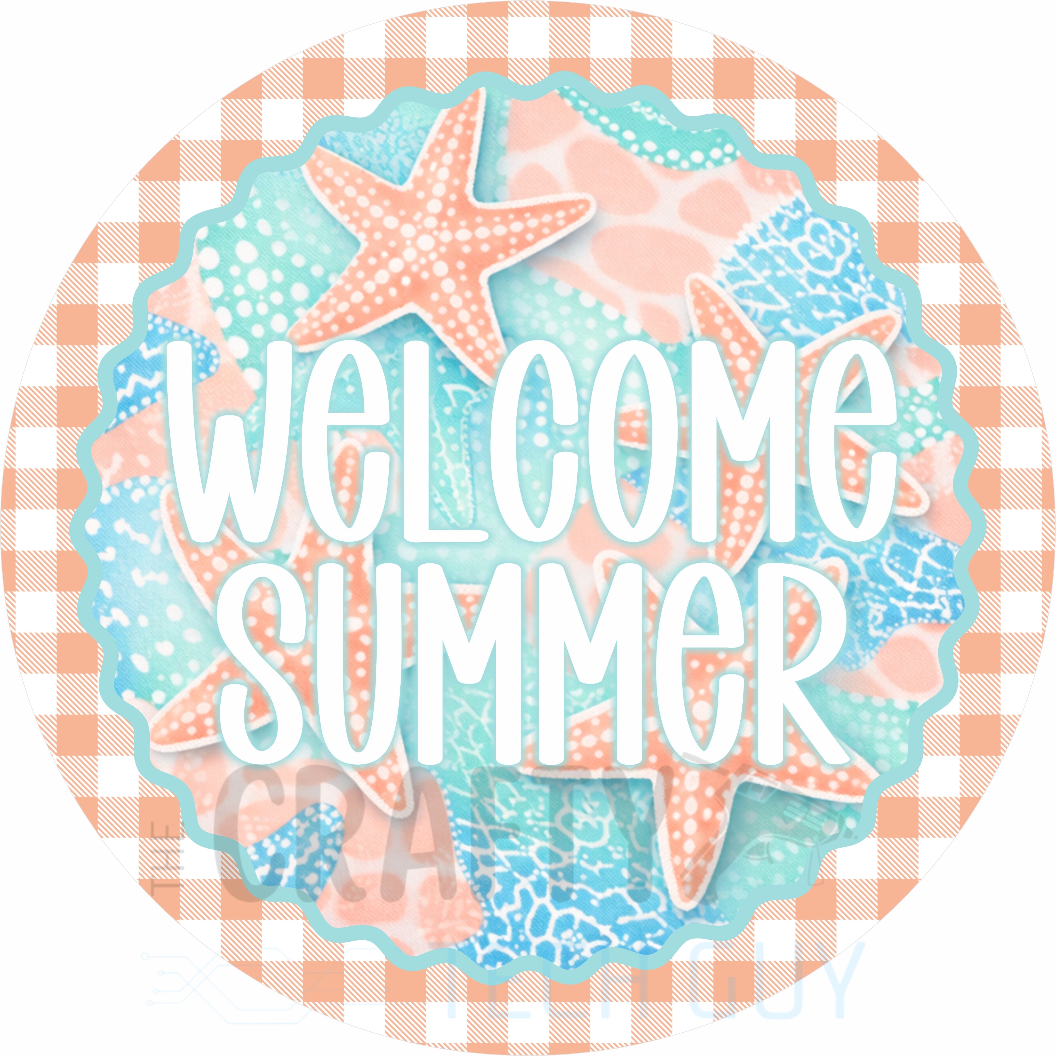 Welcome Summer Starfish Coastal Round Wreath Sign