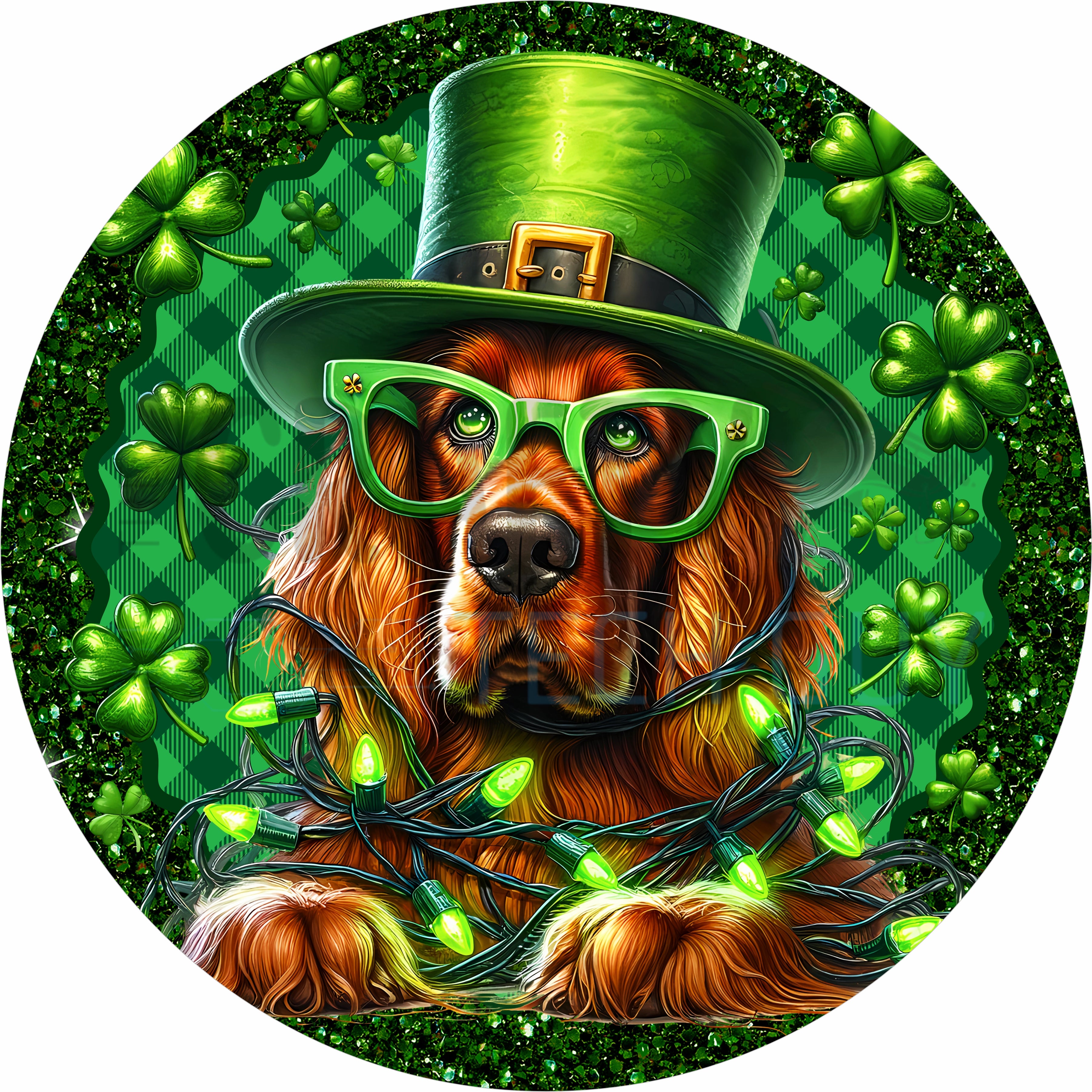 St Patrick’s Day Dog Round Wreath Sign Irish Leprechaun Dog Green Shamrock Decor