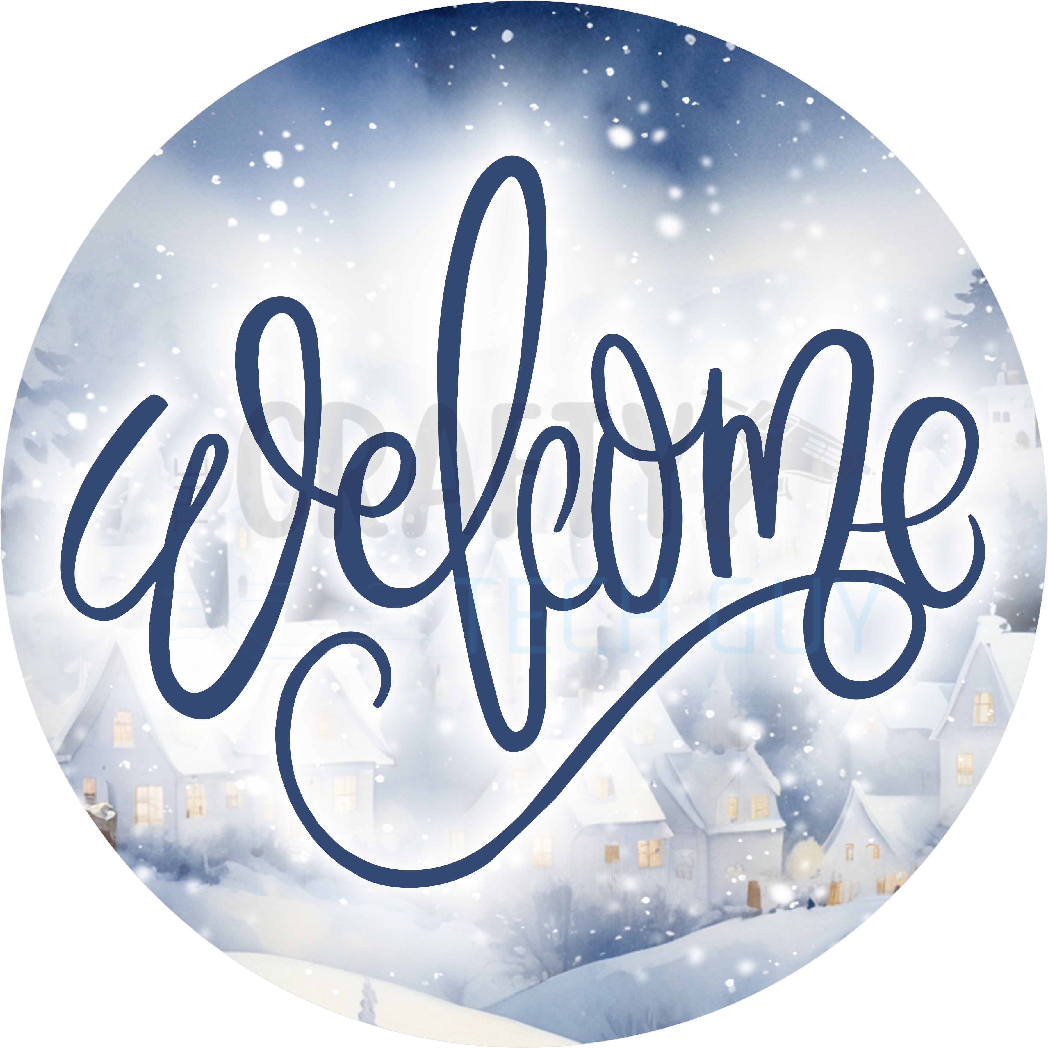 Snowy Winter Welcome Sign – Cozy Blue Holiday Entryway Decor