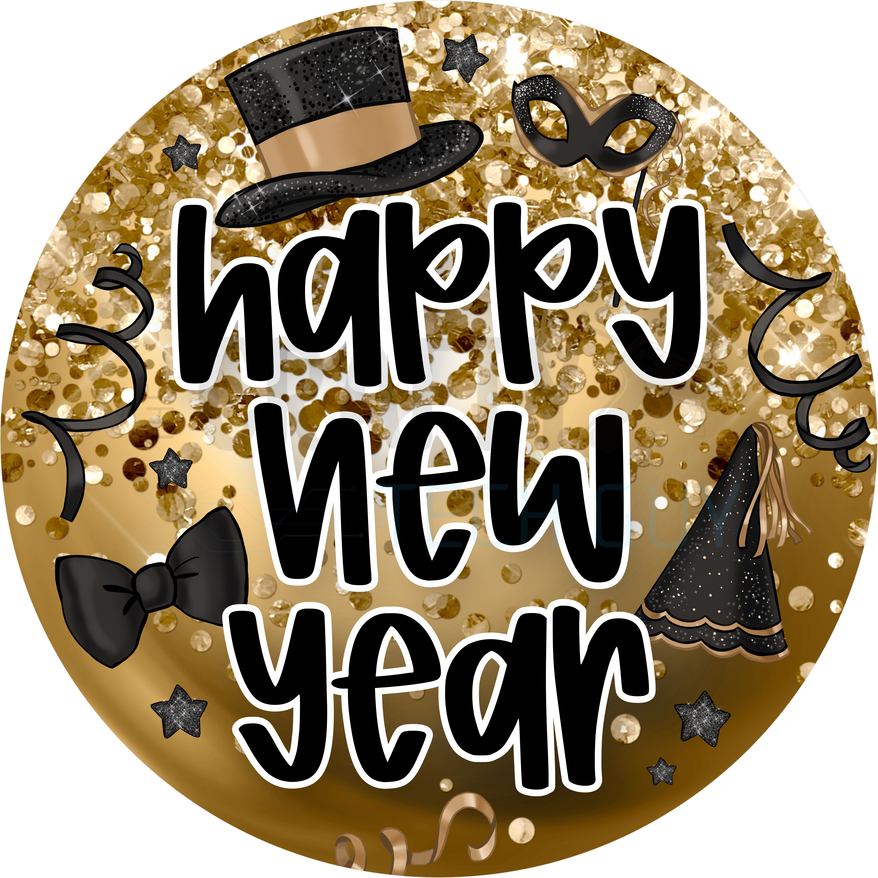 Happy New Year Gold Glitter Sign