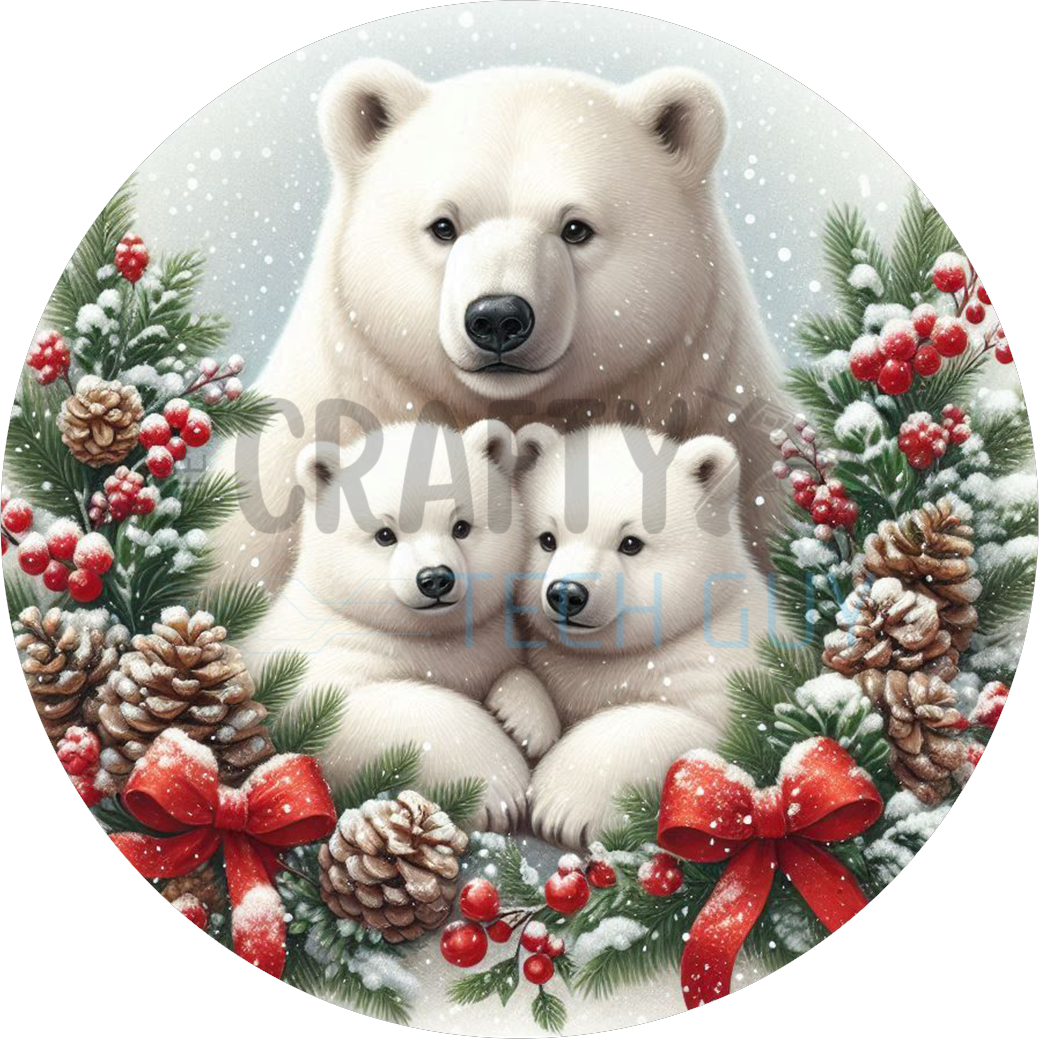Polar Bear Family Christmas Design | Winter Pine and Red Bow Scene | Cozy Arctic Holiday Art for Seasonal and Home Décor