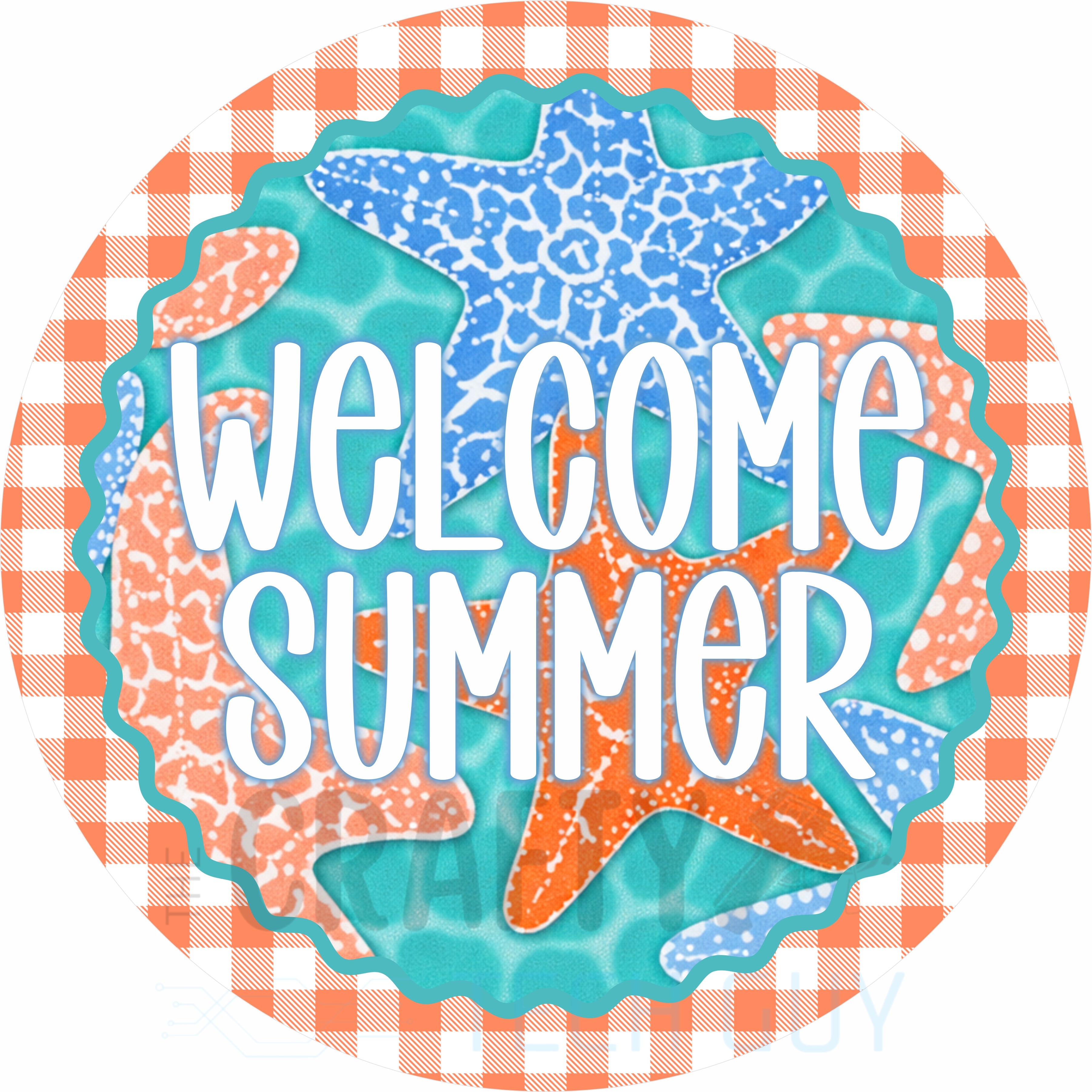Welcome Summer Starfish Coastal Round Wreath Sign