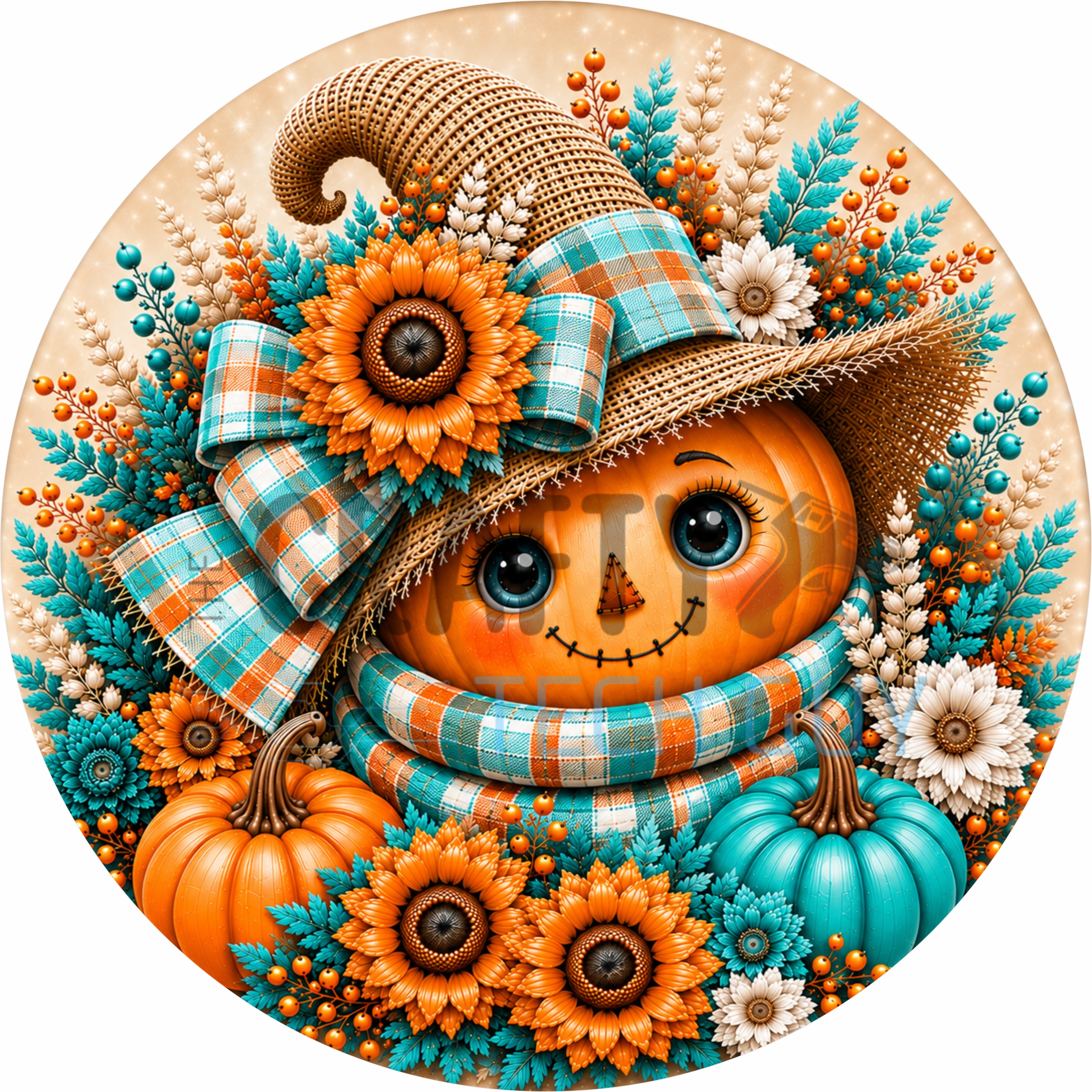 Teal Pumpkin Harvest Garden Round Wreath Sign