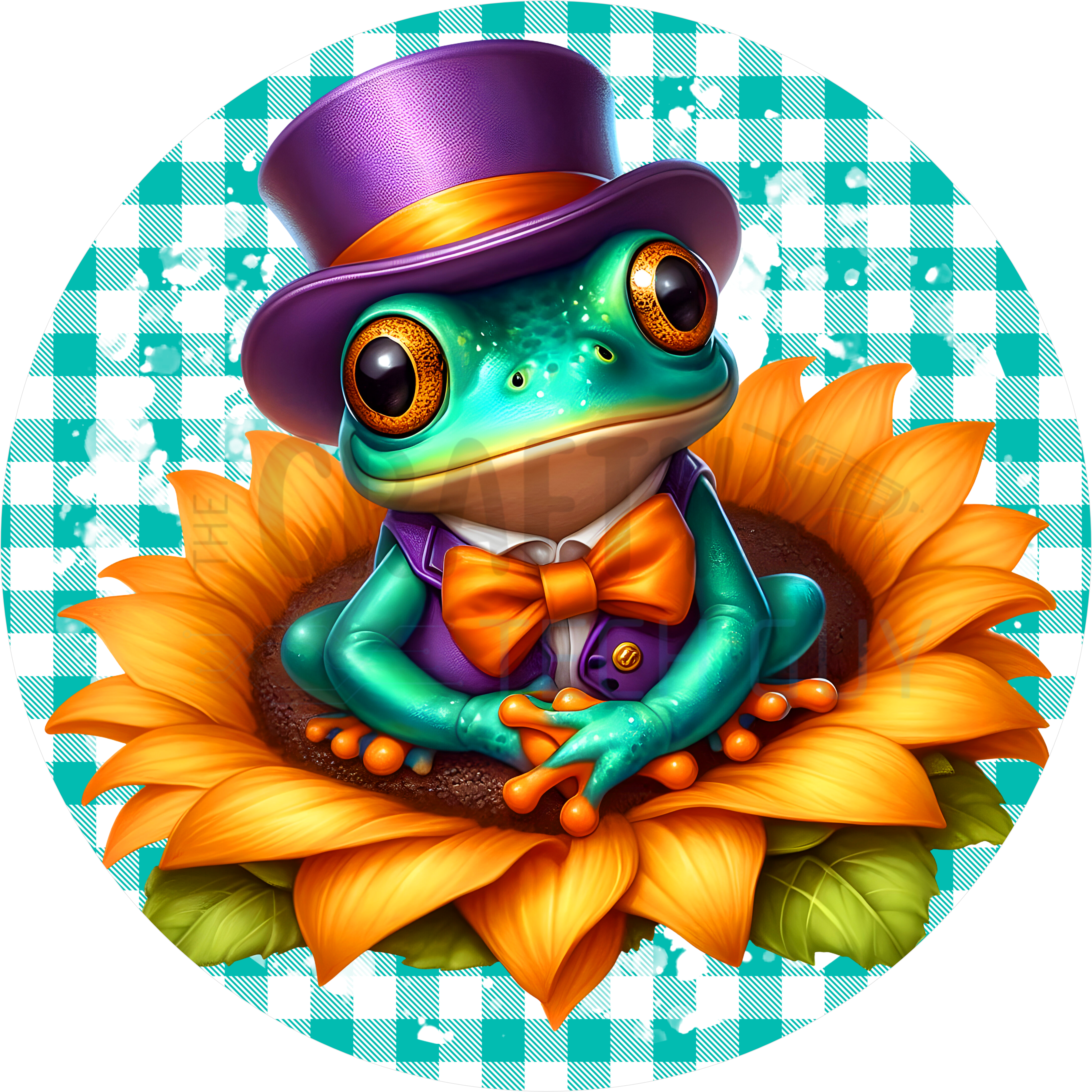 Sunflower Frog Sign – Cute Green Frog with Top Hat & Bow Tie