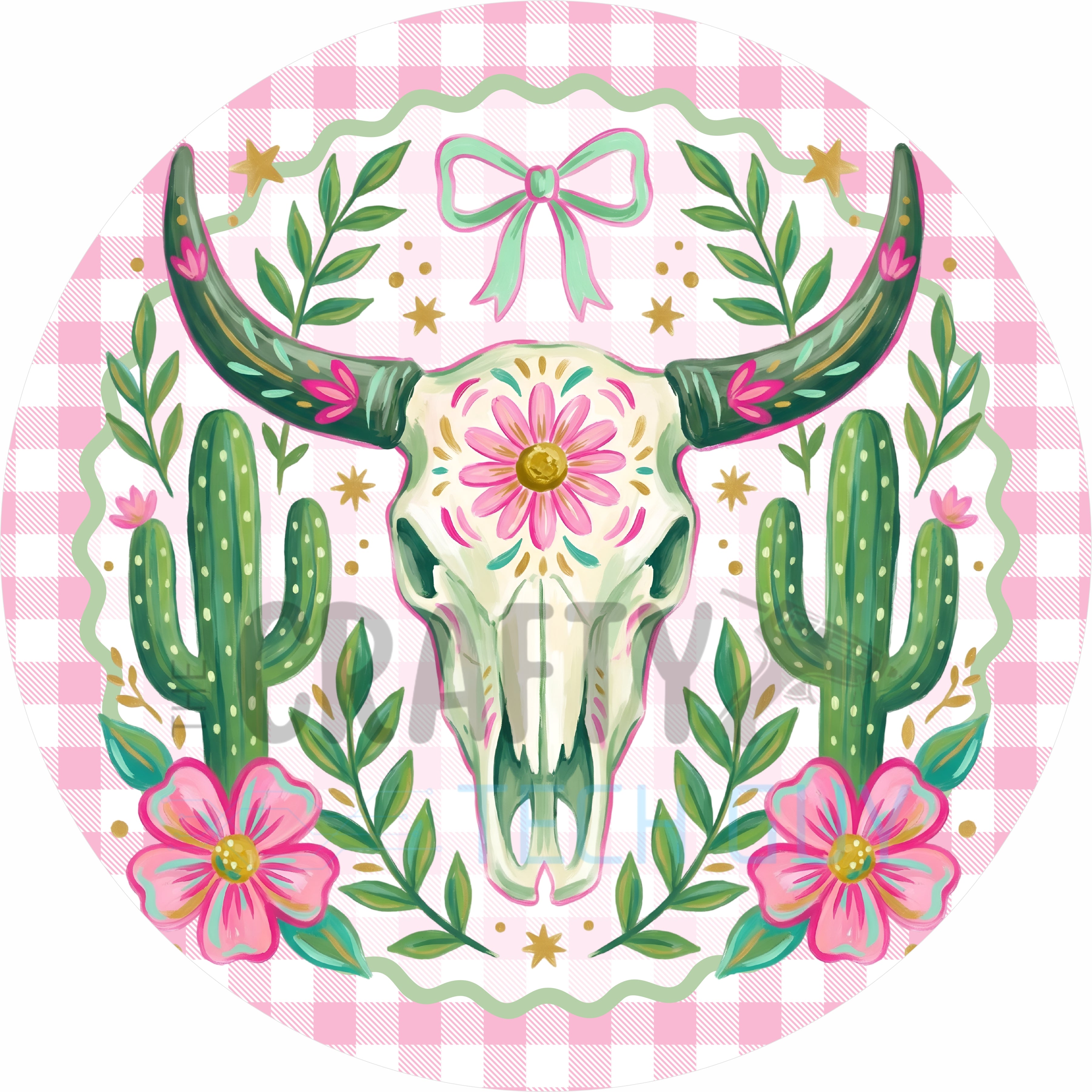 Western Floral Cow Skull Round Wreath Sign