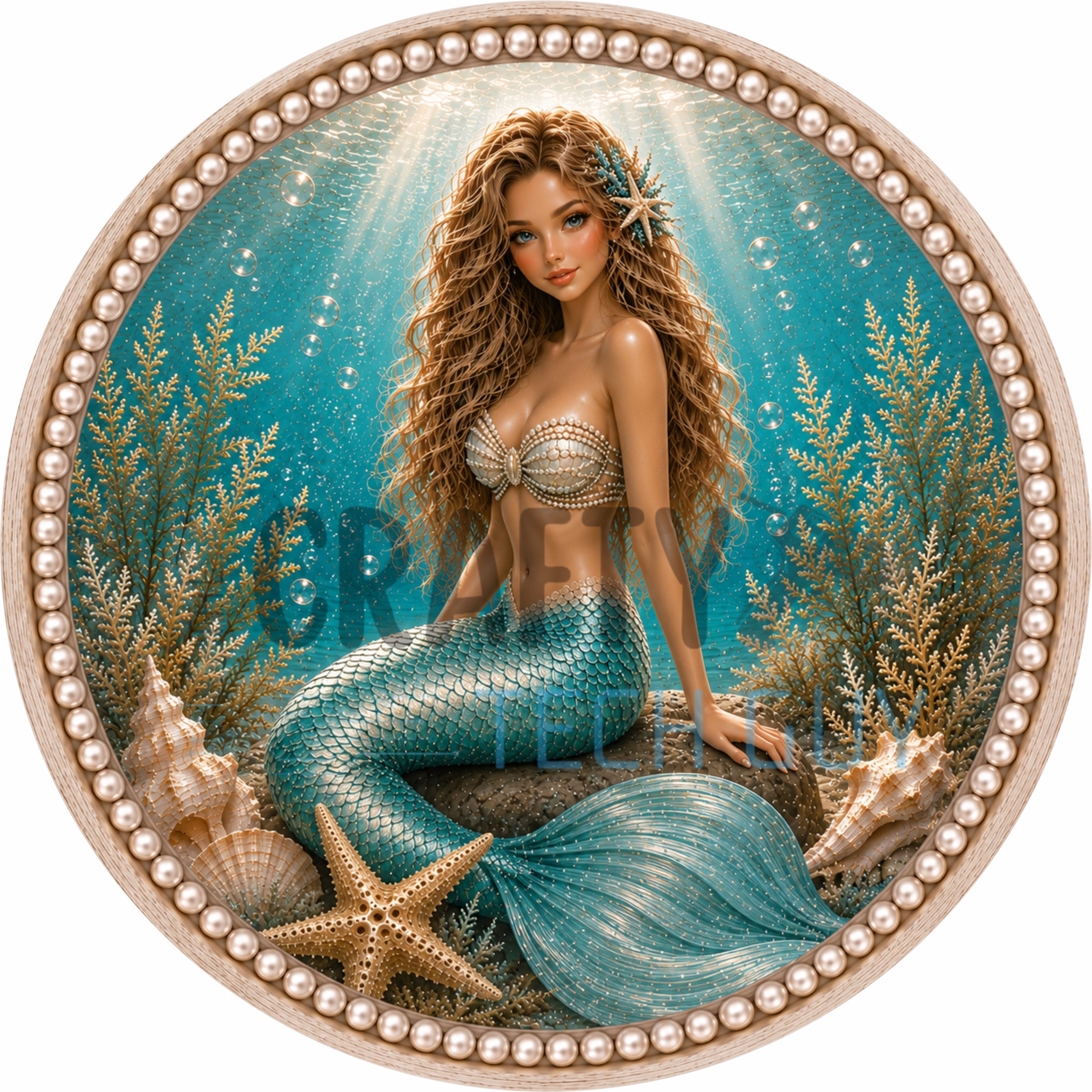 Ocean Glow Mermaid Round Wreath Sign