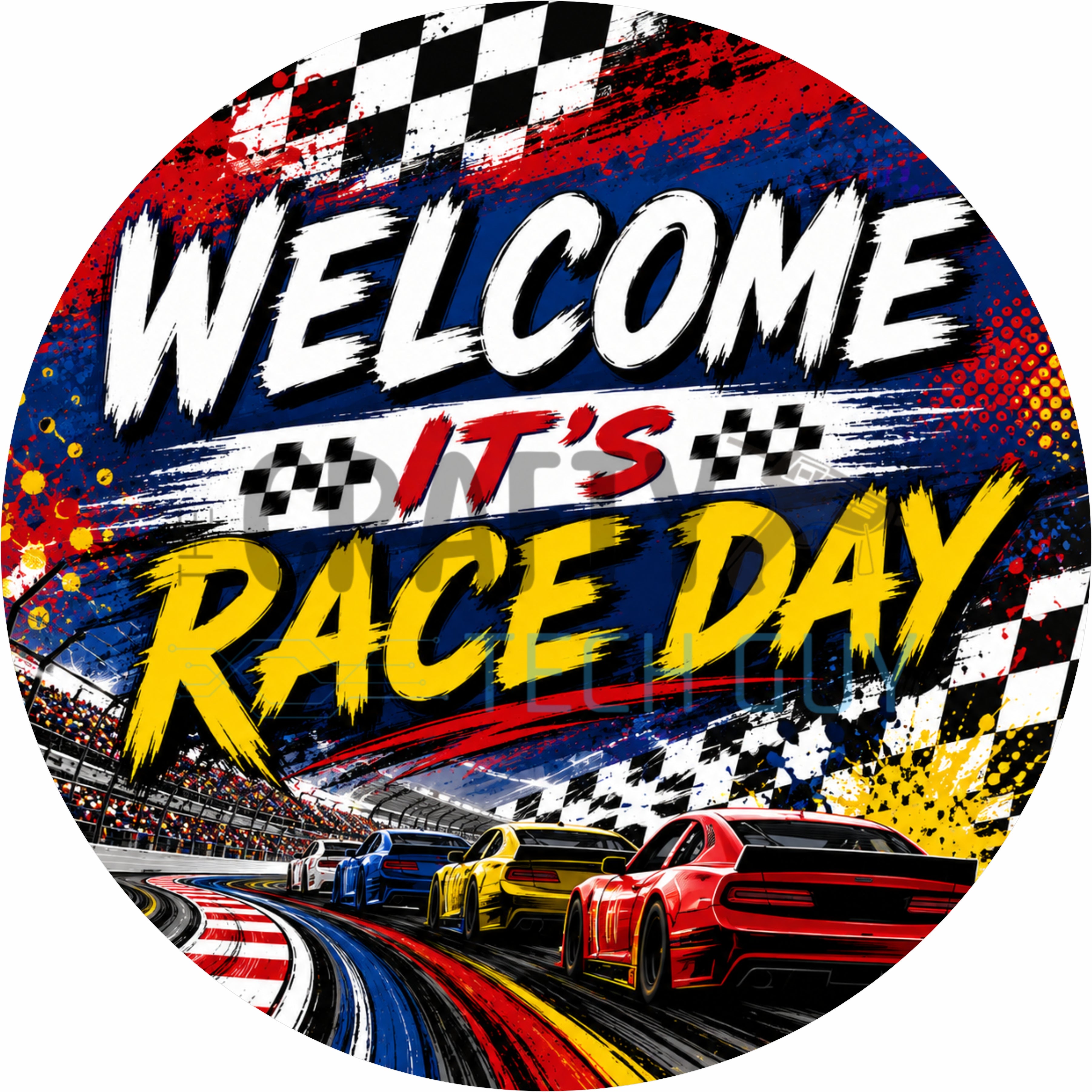 Welcome It's Race Day Round Wreath Sign