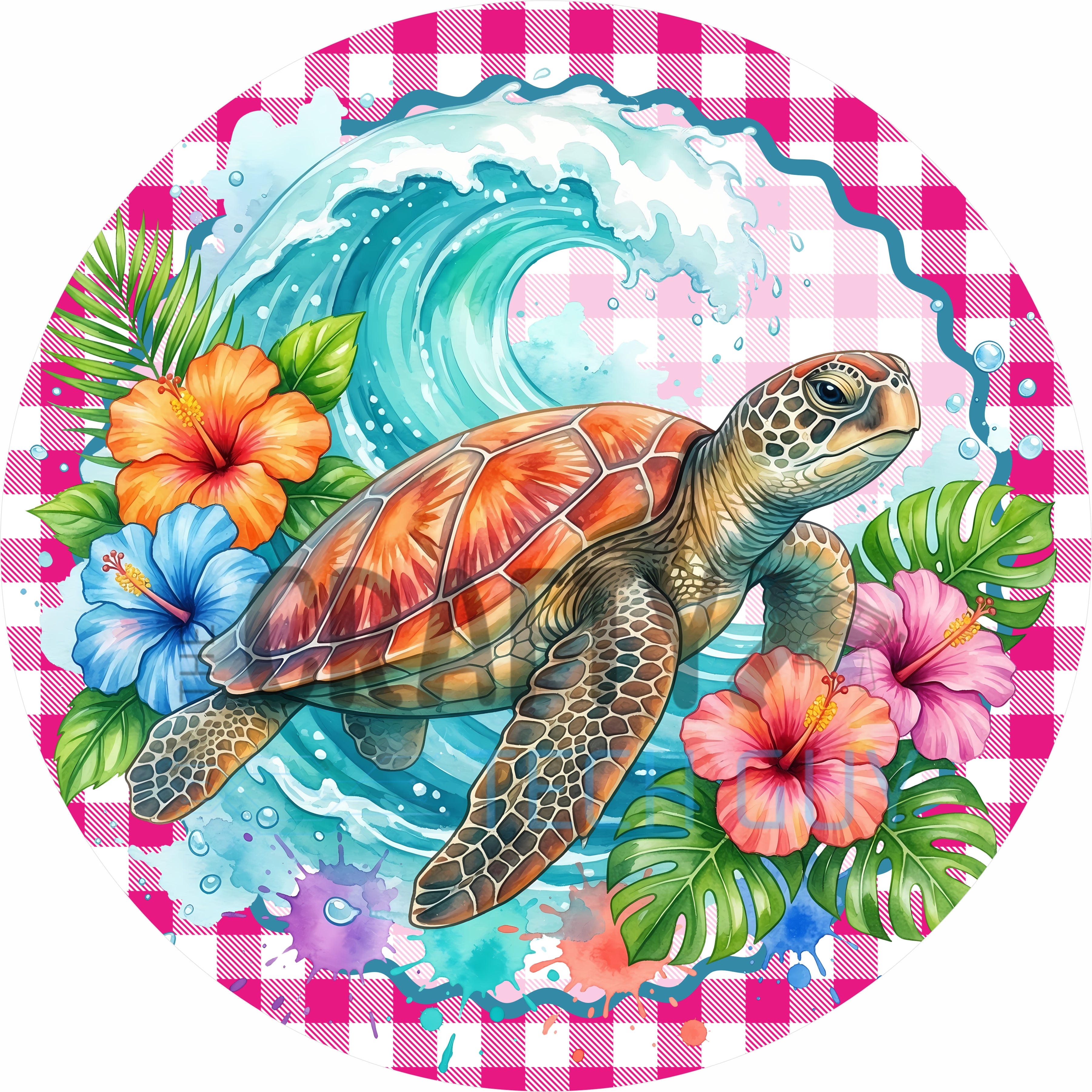 Sea Turtle Tropical Wave Round Wreath Sign