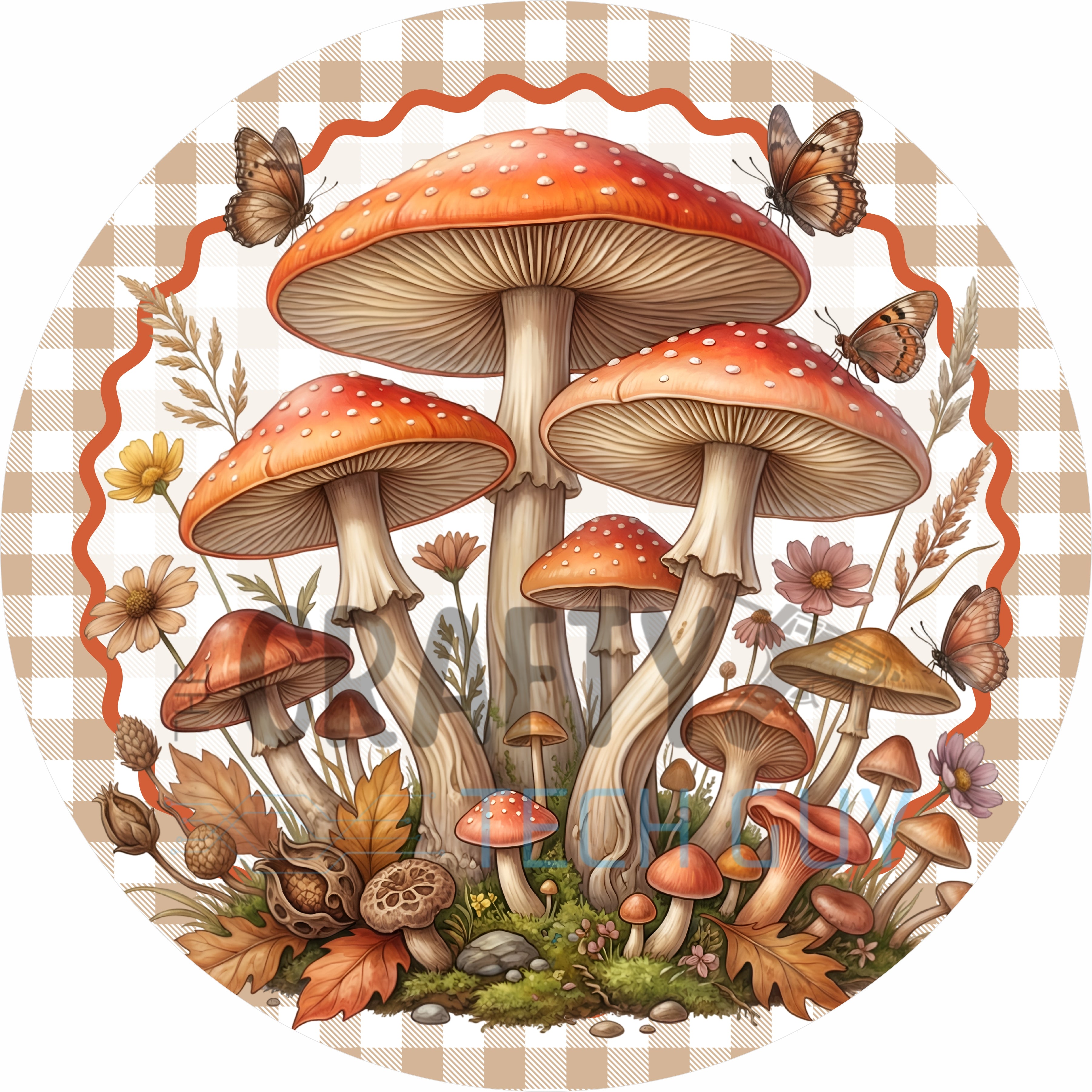 Vintage Mushroom Garden Round Wreath Sign