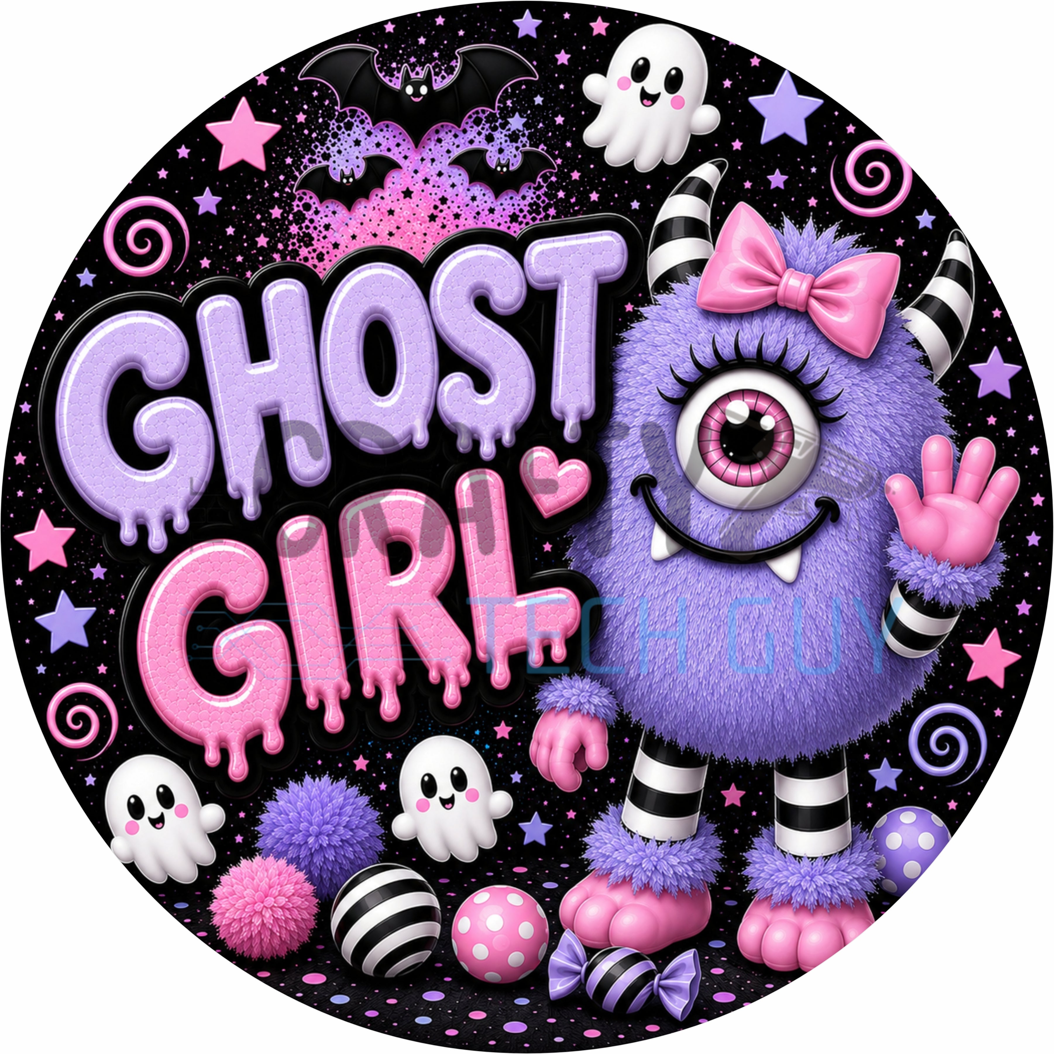 Letrero fantasma de cuadros vichy rosas con piruleta y lazos: una bonita decoración de pared para Halloween.