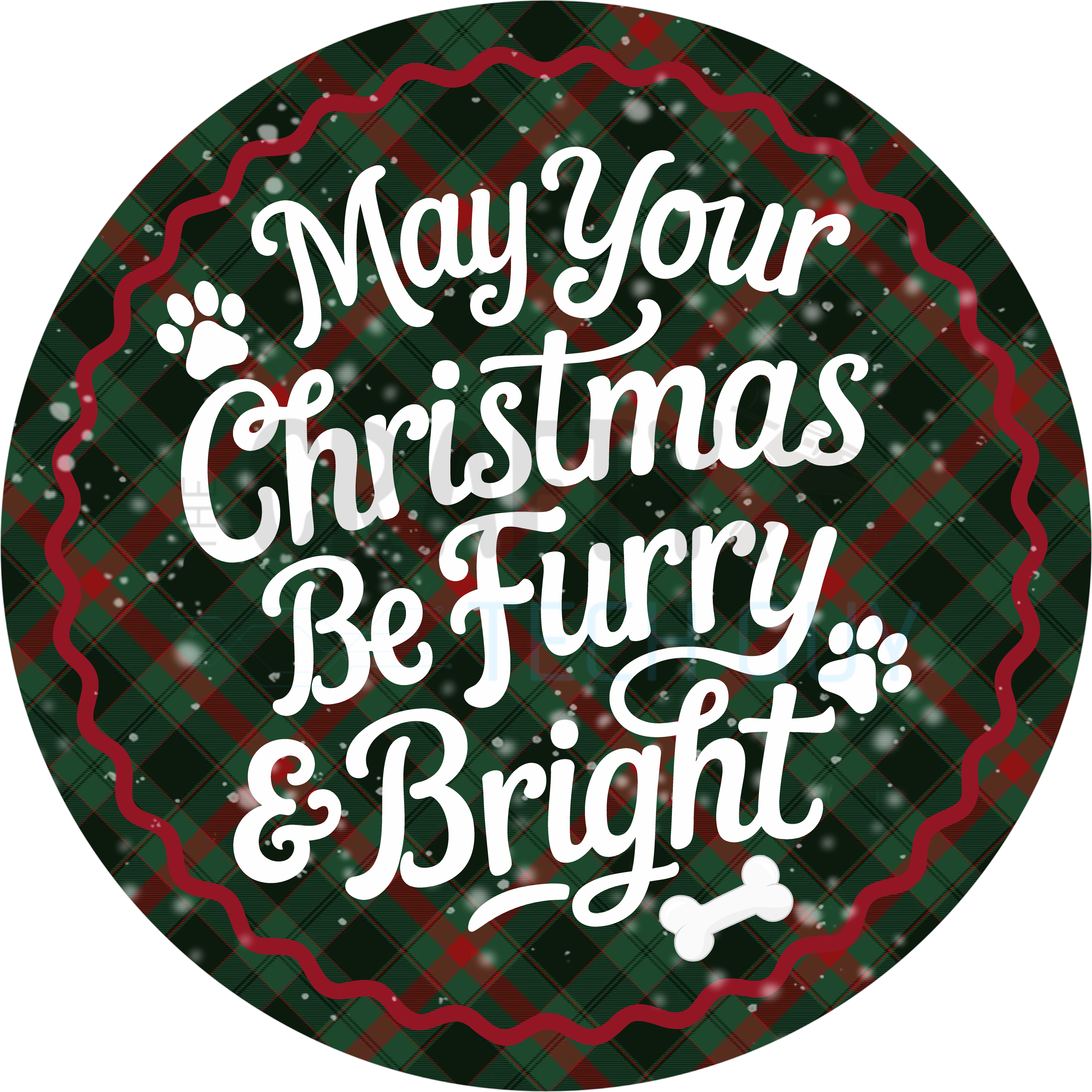 May Your Christmas Be Furry and Bright Design | Pet Lover Holiday Art with Plaid Background for Dog and Cat Christmas Décor