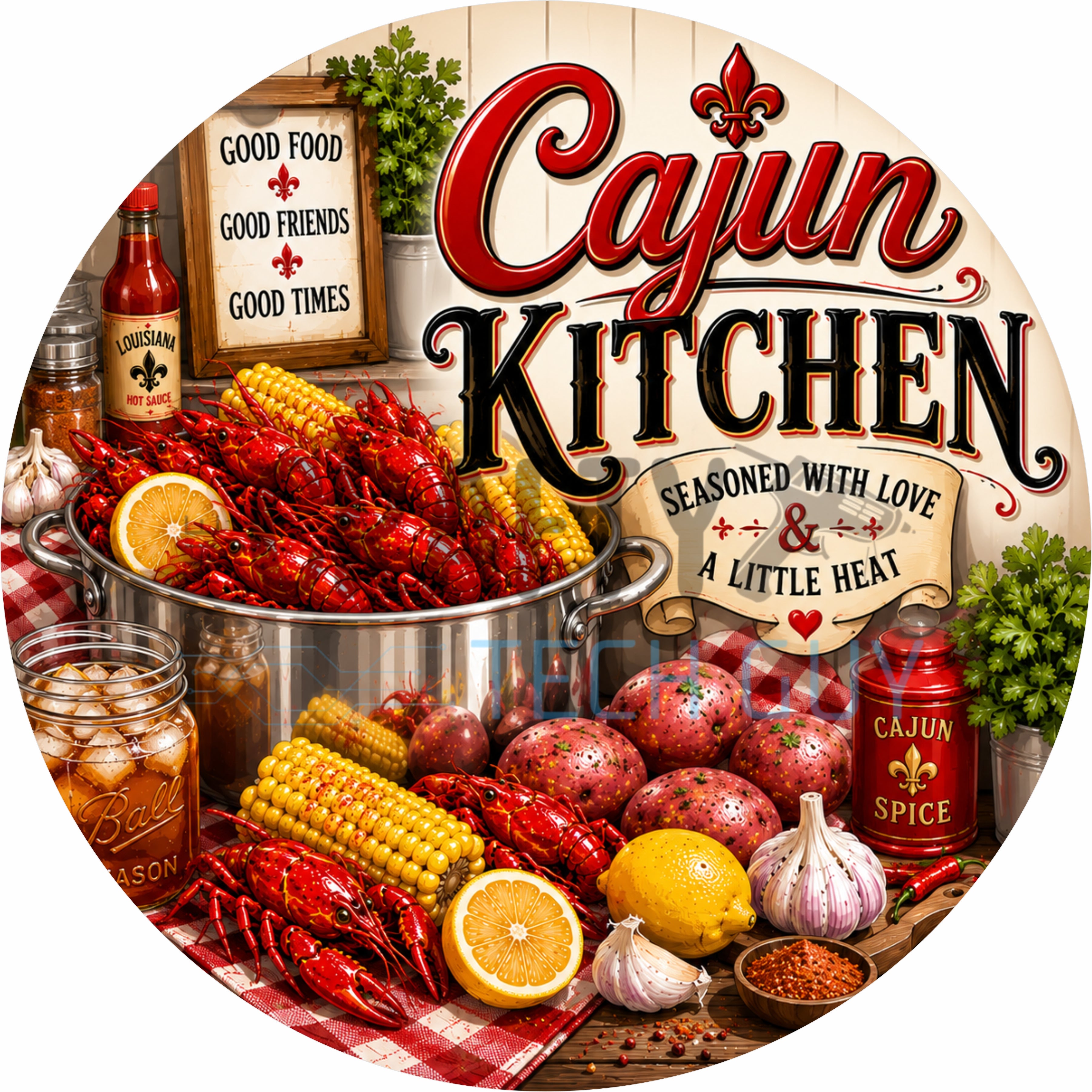 Cajun Kitchen Crawfish Boil Round Wreath Sign