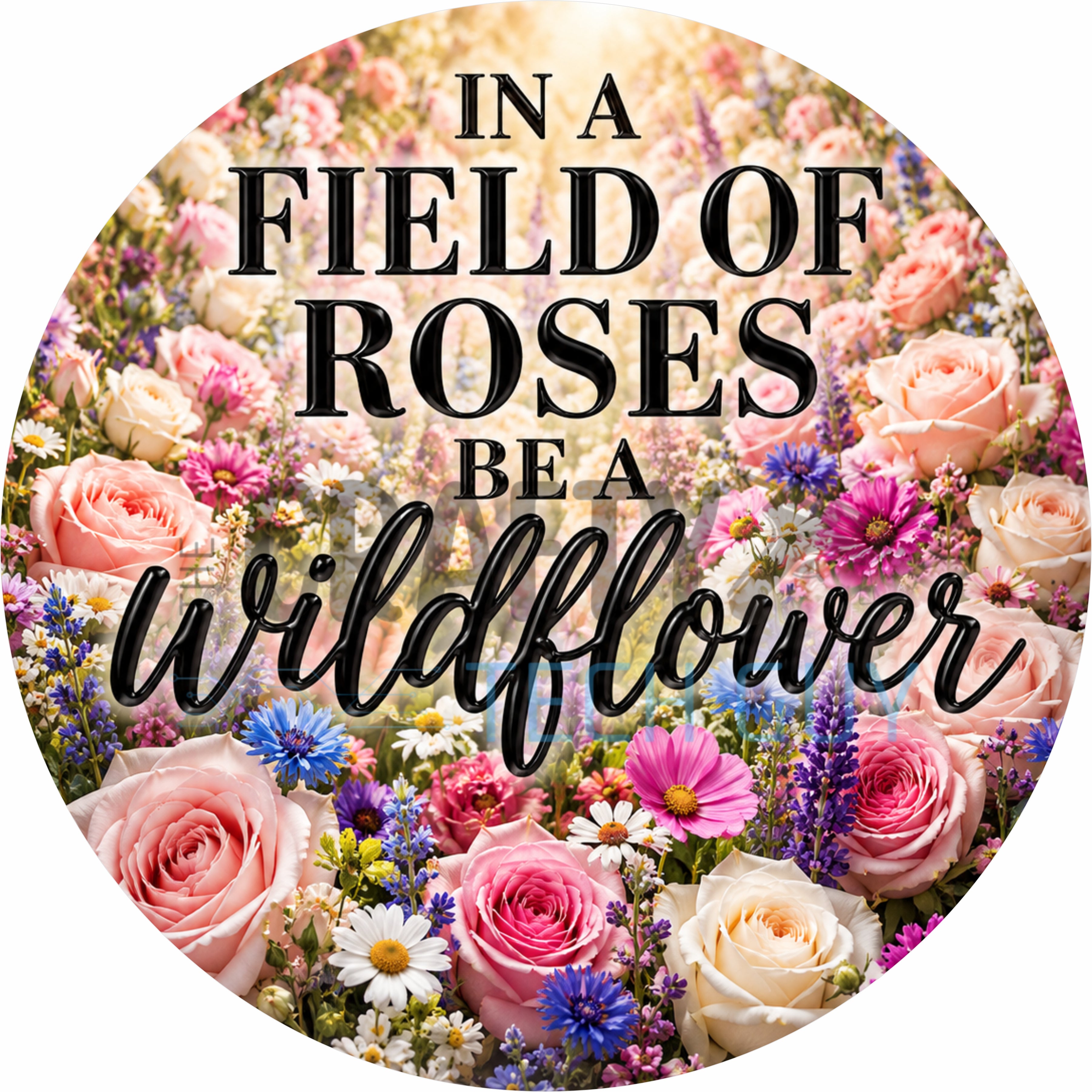 In a Field of Roses Be a Wildflower Floral Round Wreath Sign
