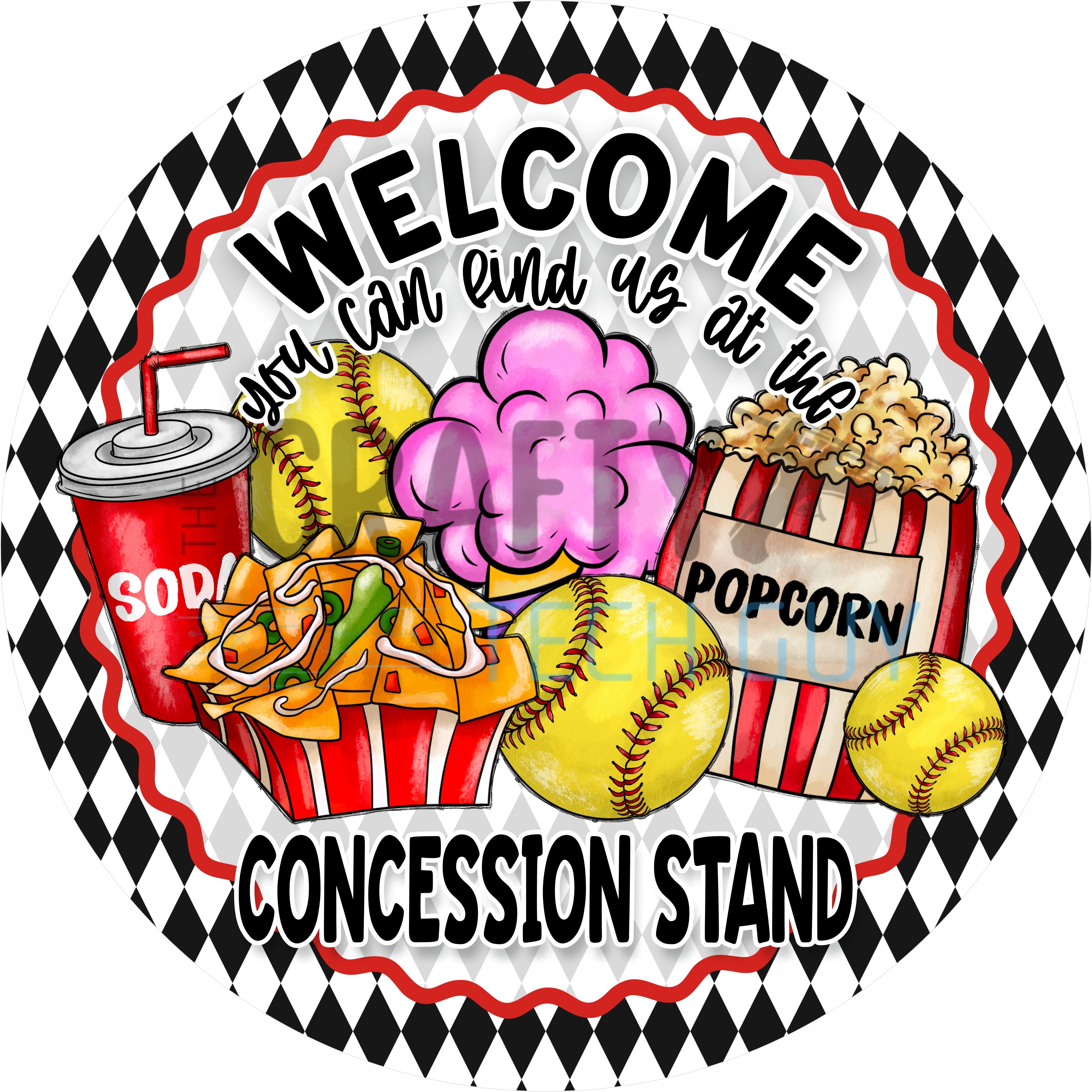Ballpark Concession Stand Snack Bar Round Wreath Sign