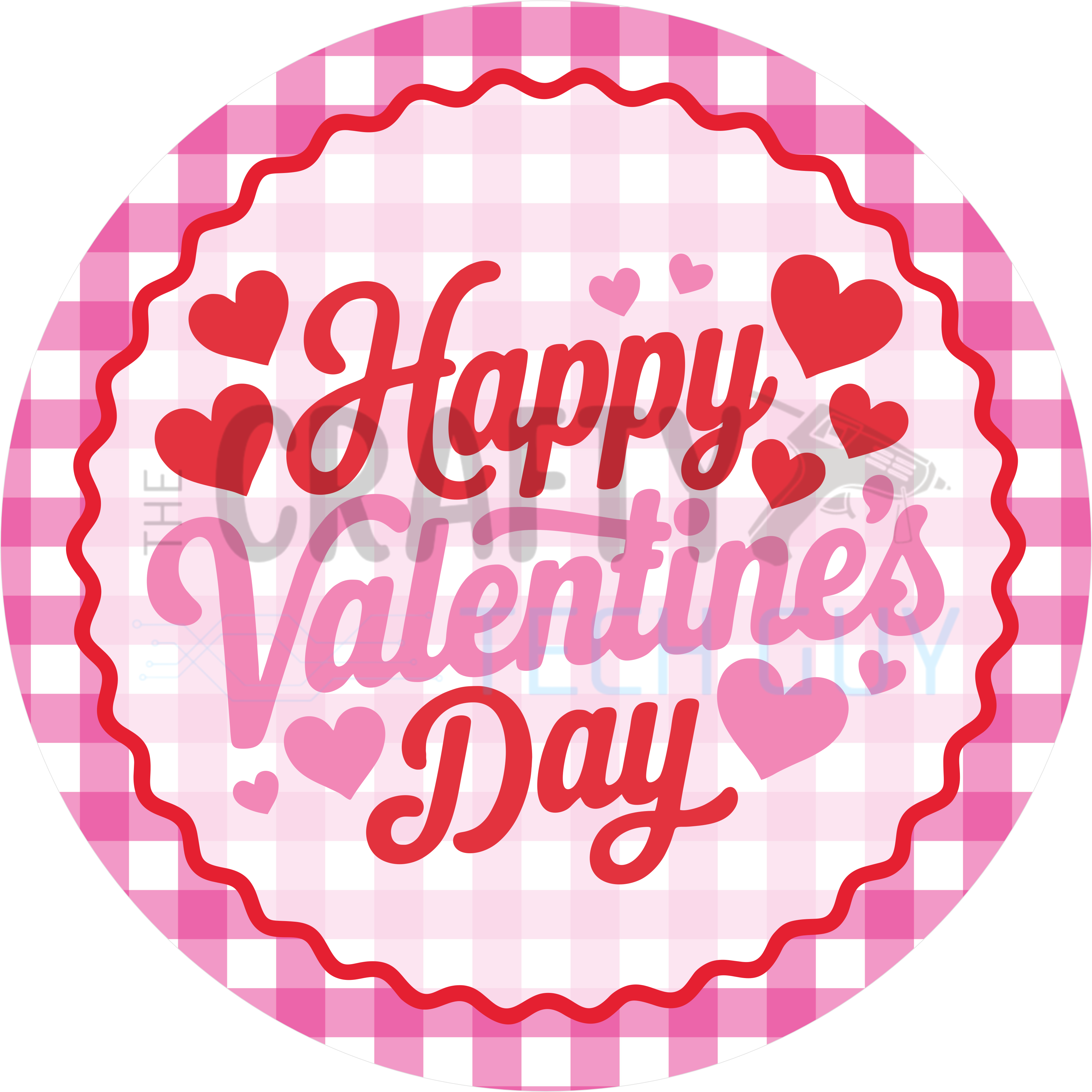 Pink Gingham Happy Valentine’s Day Round Wreath Sign