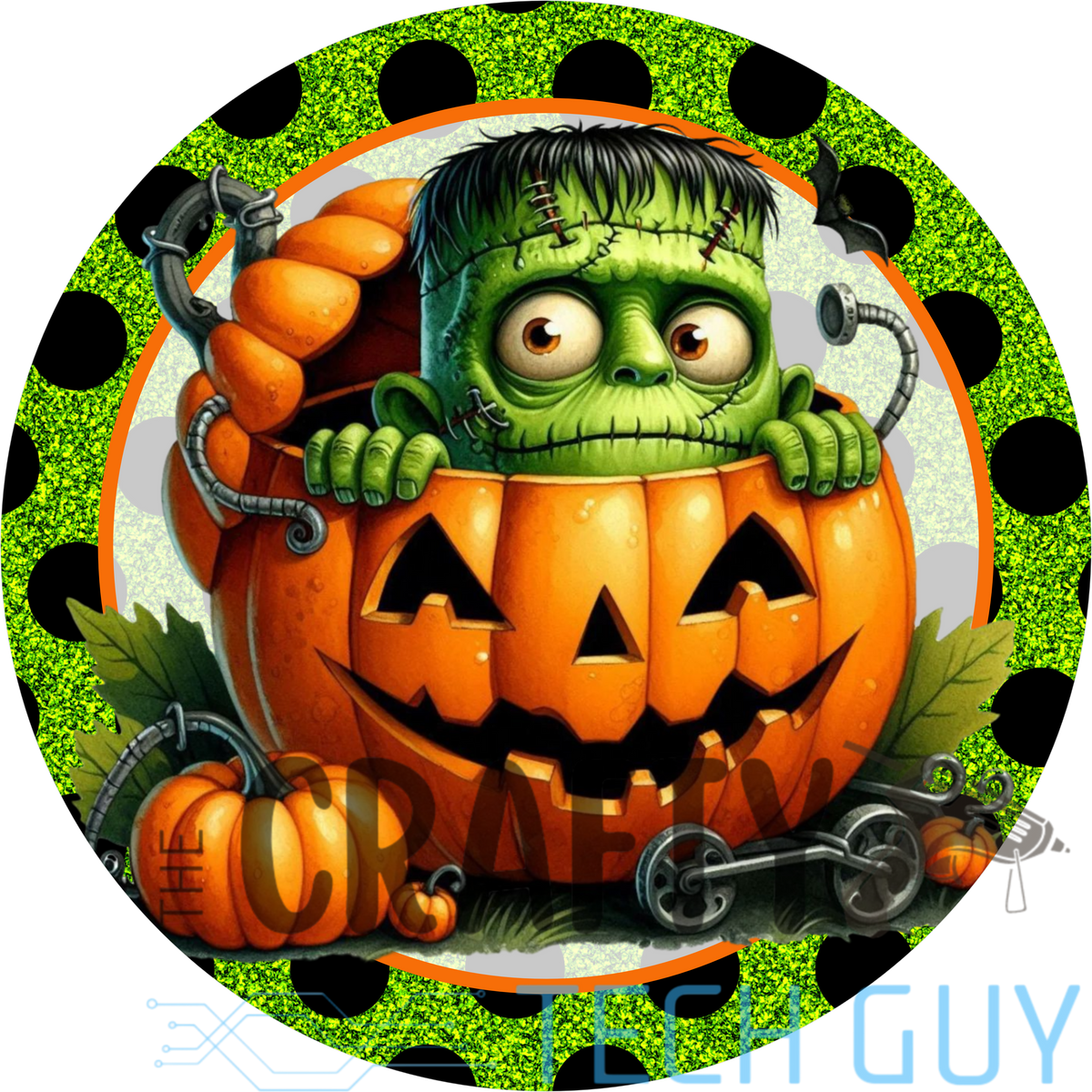 Frankenstein Halloween Pumpkin Sign for Wreaths, Spooky Jack-O'-Lanter