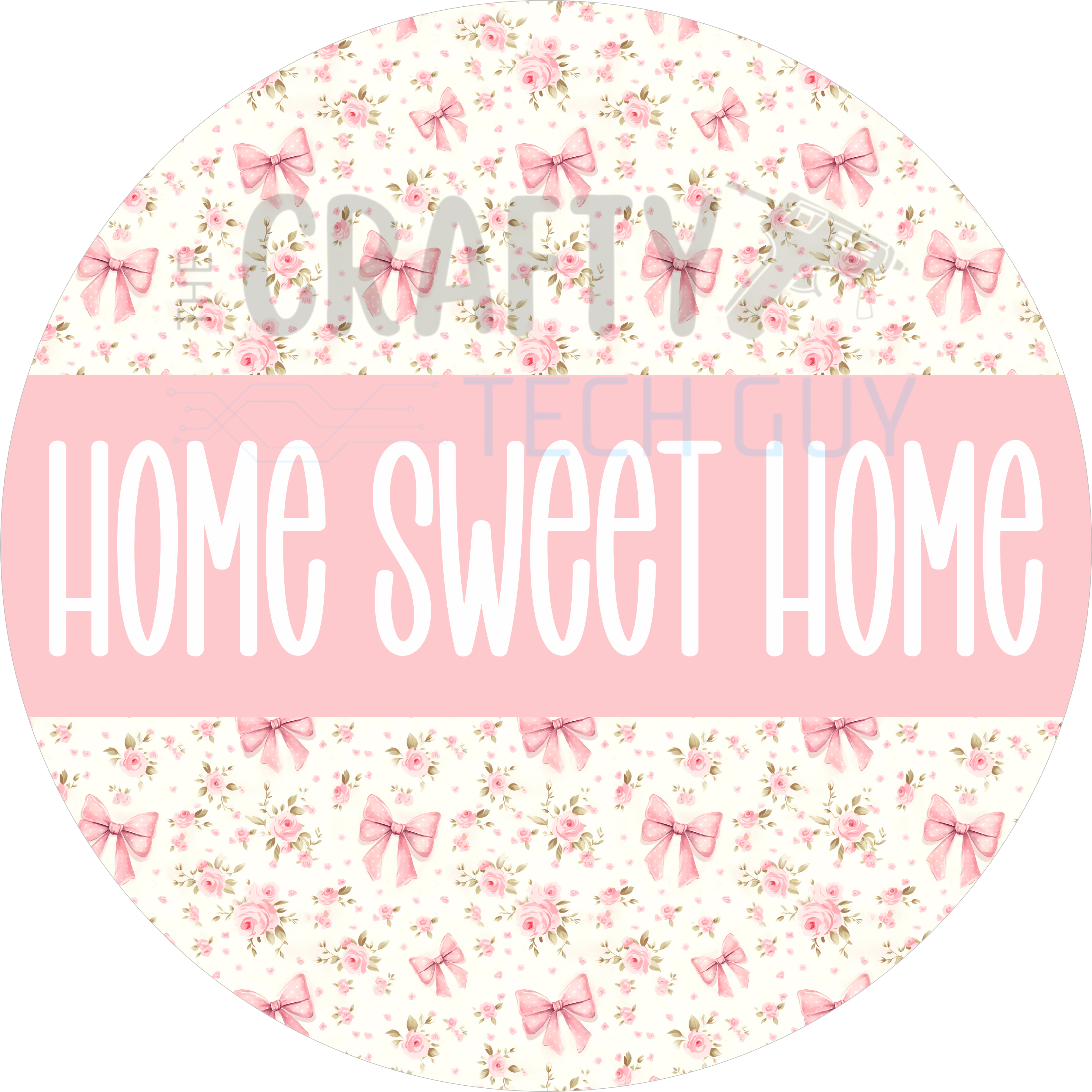 Home Sweet Home Wreath Sign – Pink Bows & Rose Floral Pattern