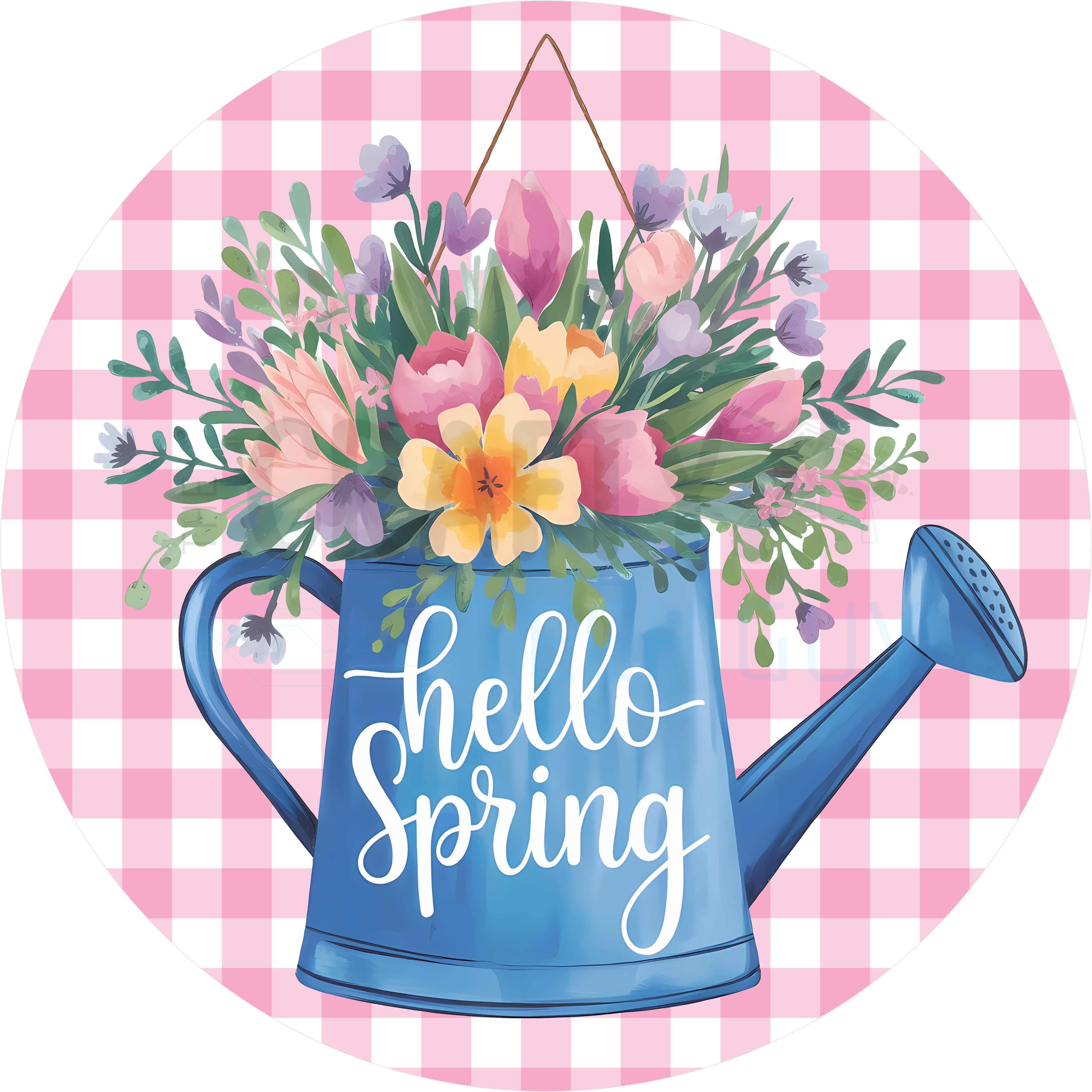 Hello Spring Watering Can Round Sign
