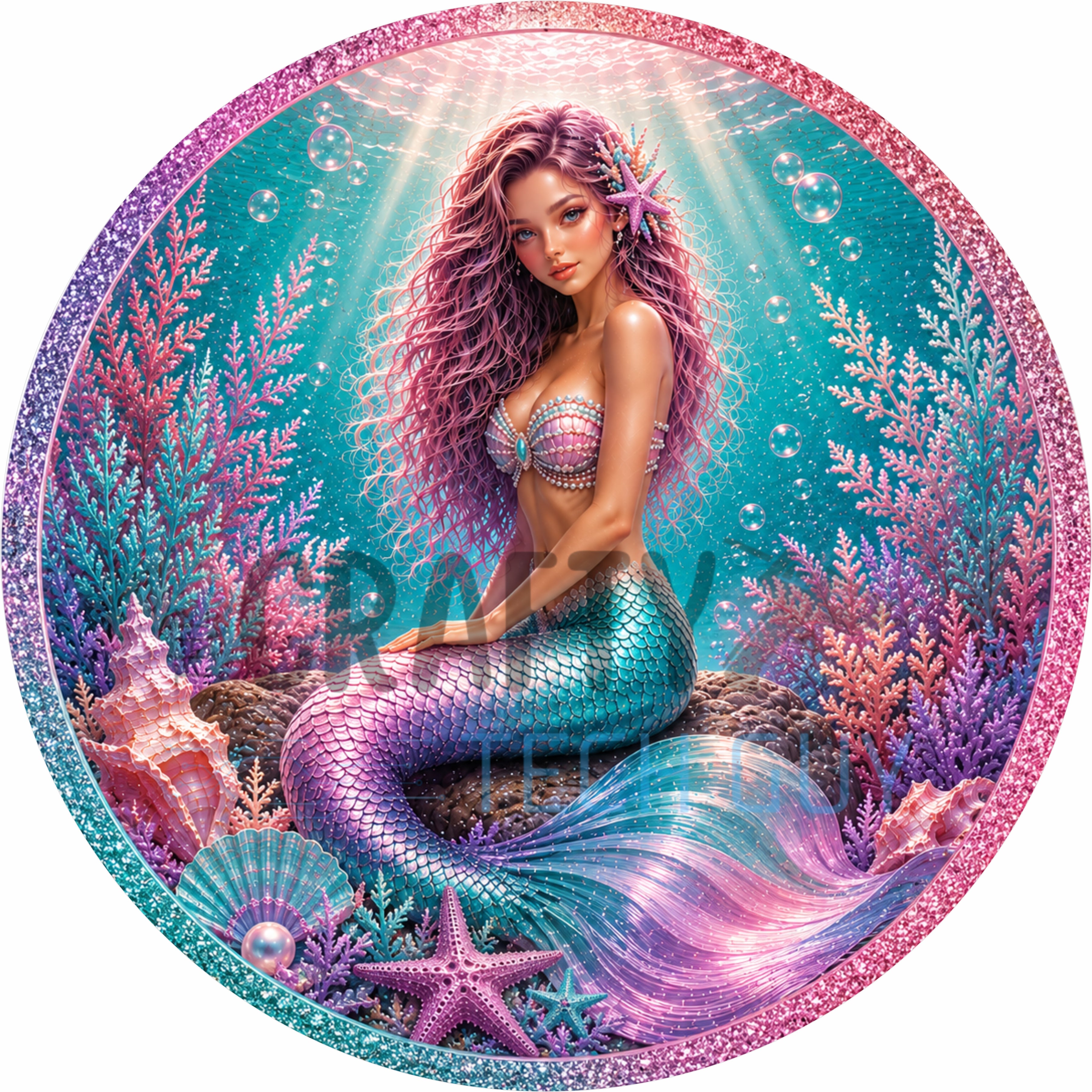 Pink Paradise Mermaid Round Wreath Sign