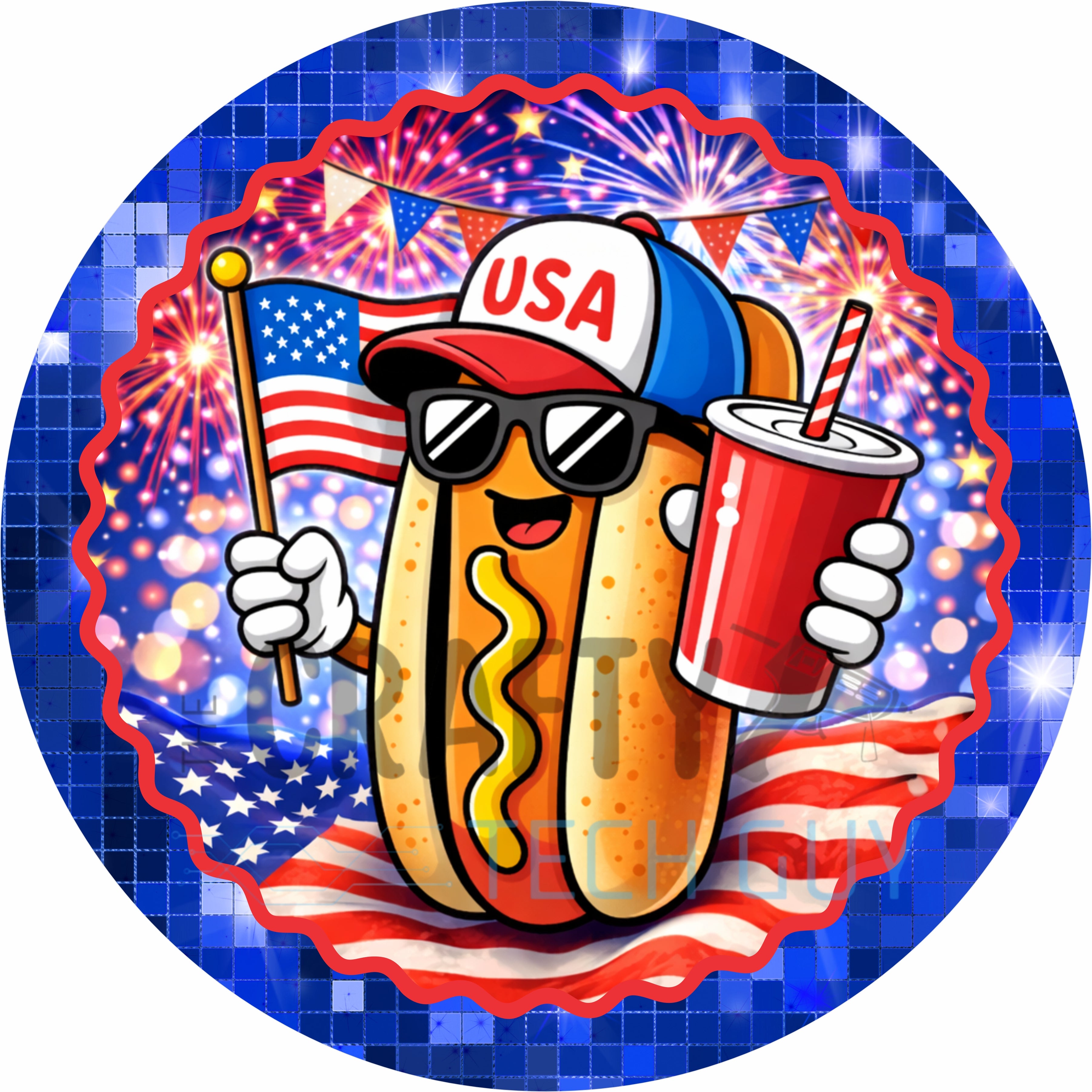 USA Hotdog Patriotic Round Wreath Sign