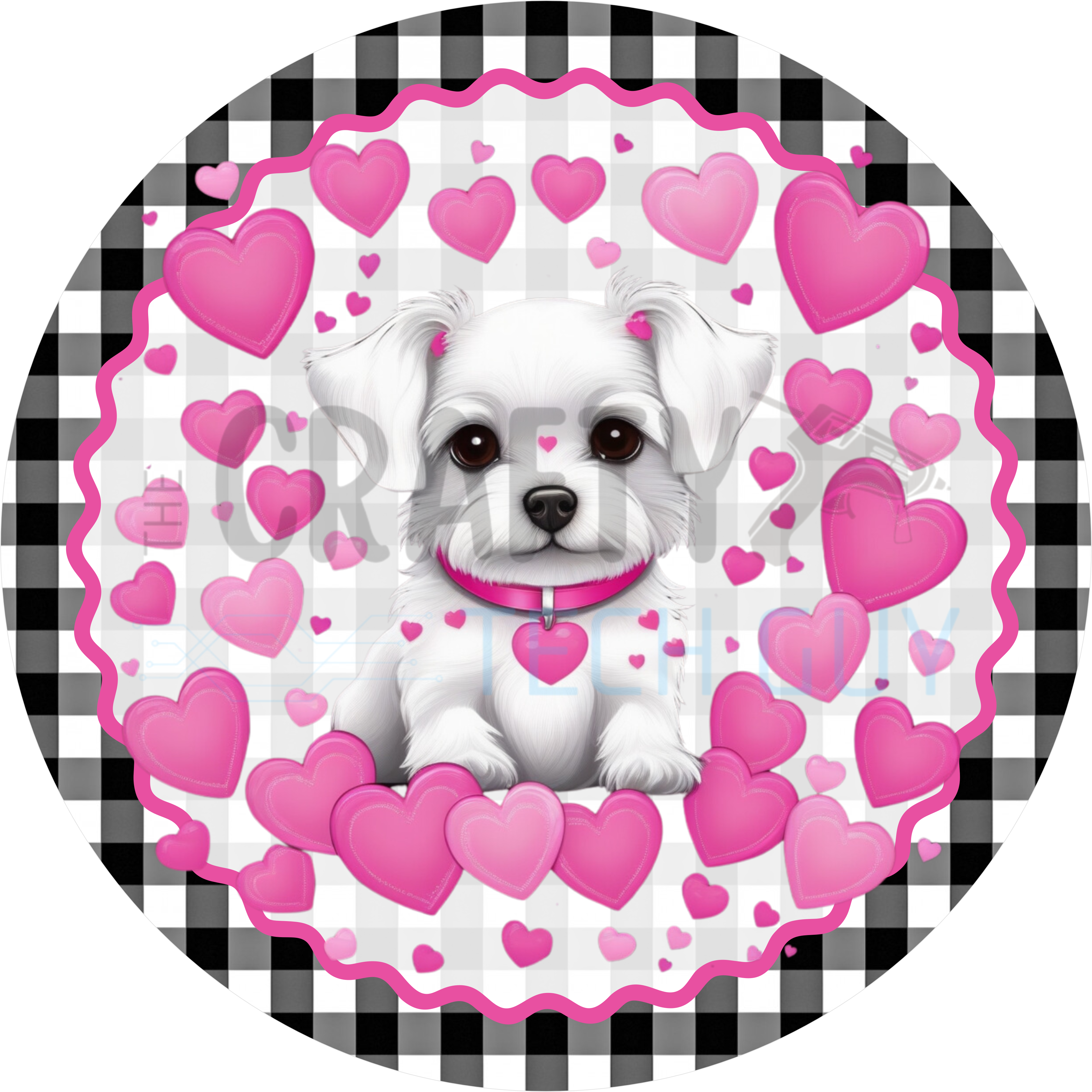 Buffalo Plaid Puppy Valentine Round Wreath Sign