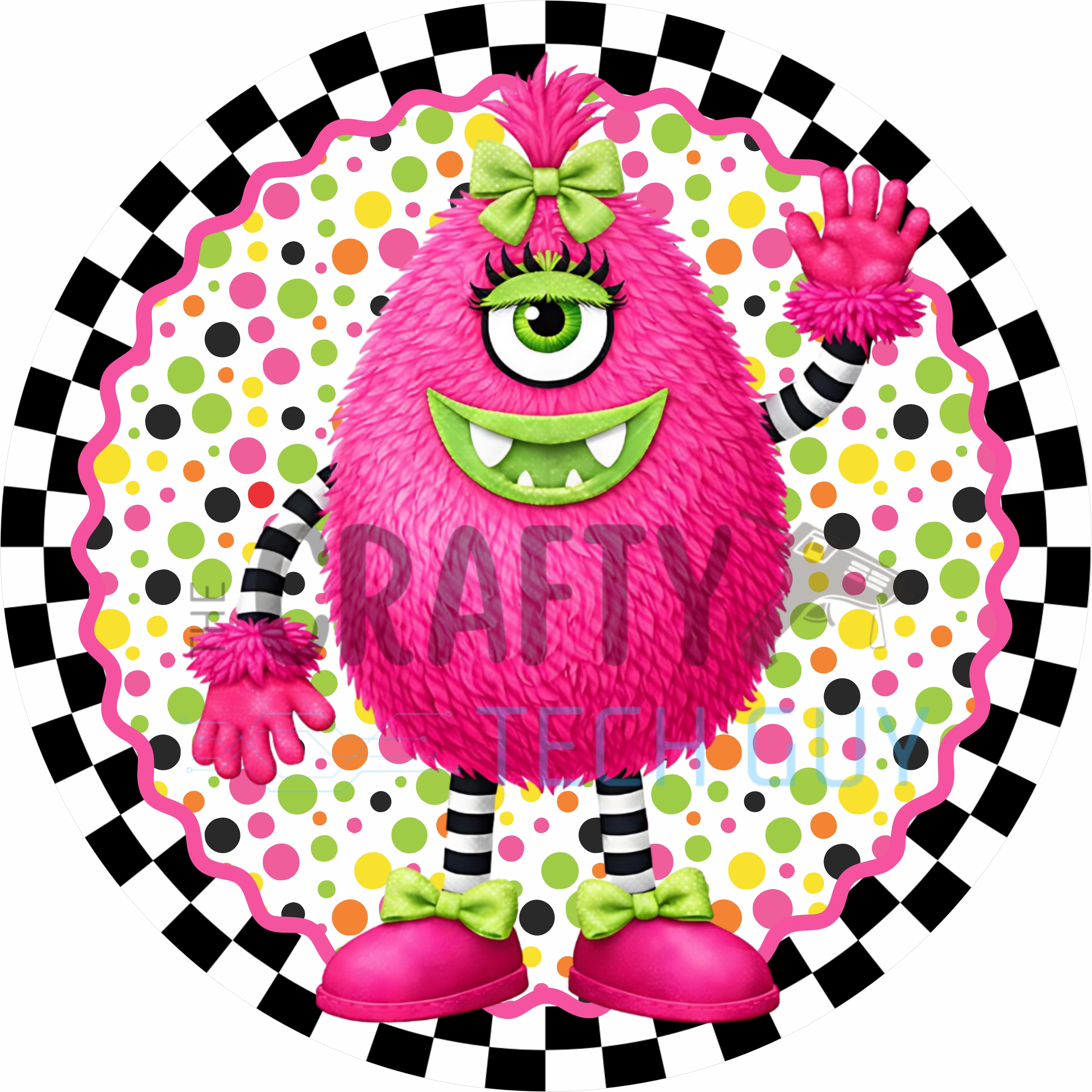 Pink One Eyed Monster Round Wreath Sign