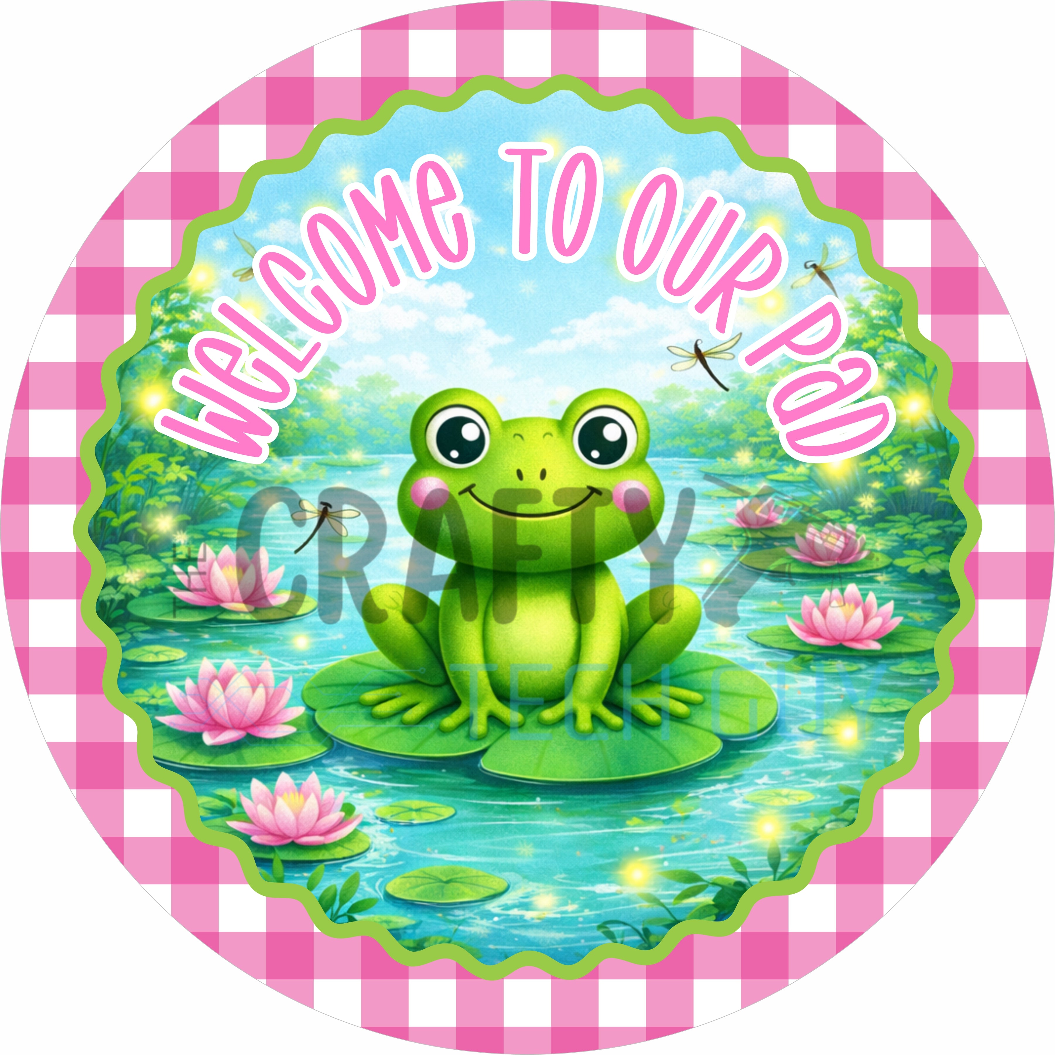 Welcome to Our Pond Cute Frog Round Wreath Sign
