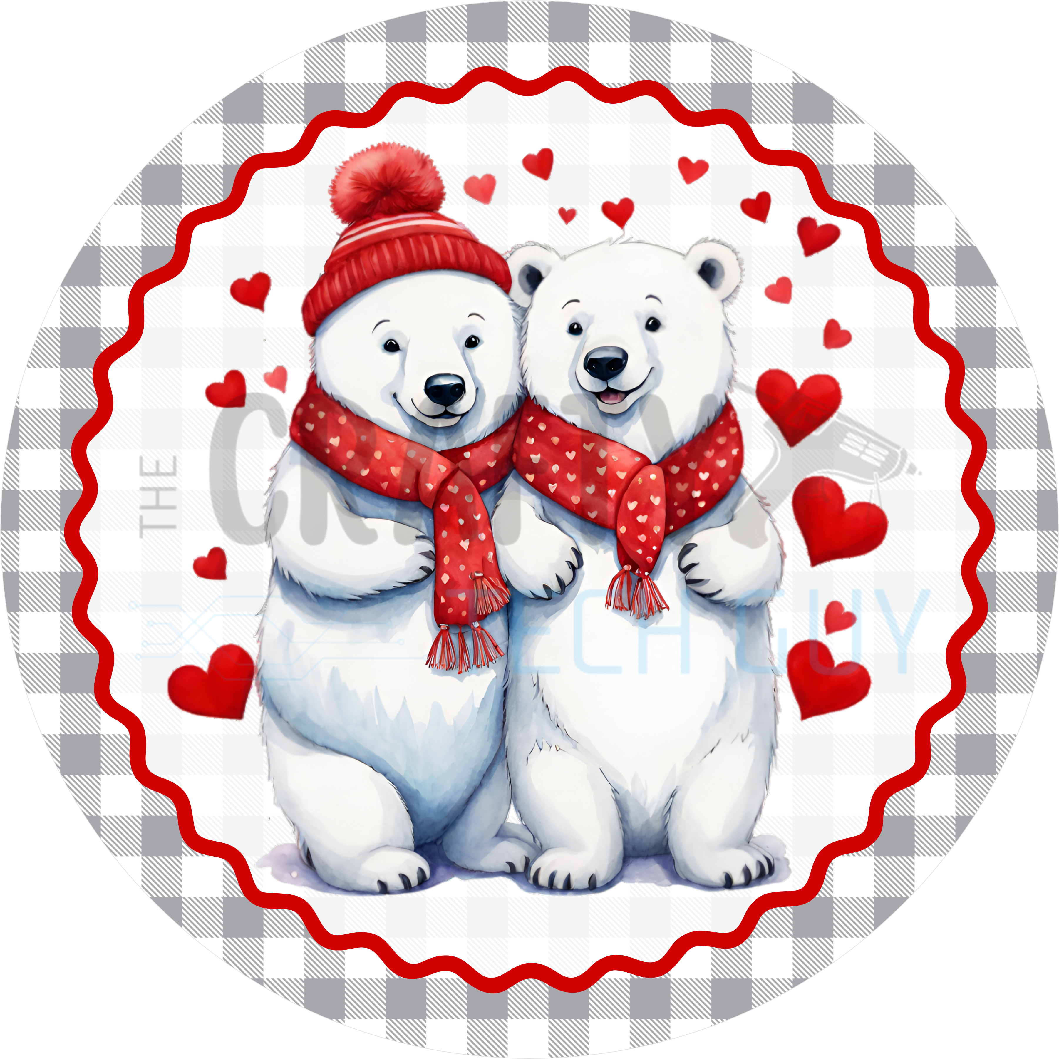 Valentine Polar Bears Round Wreath Sign