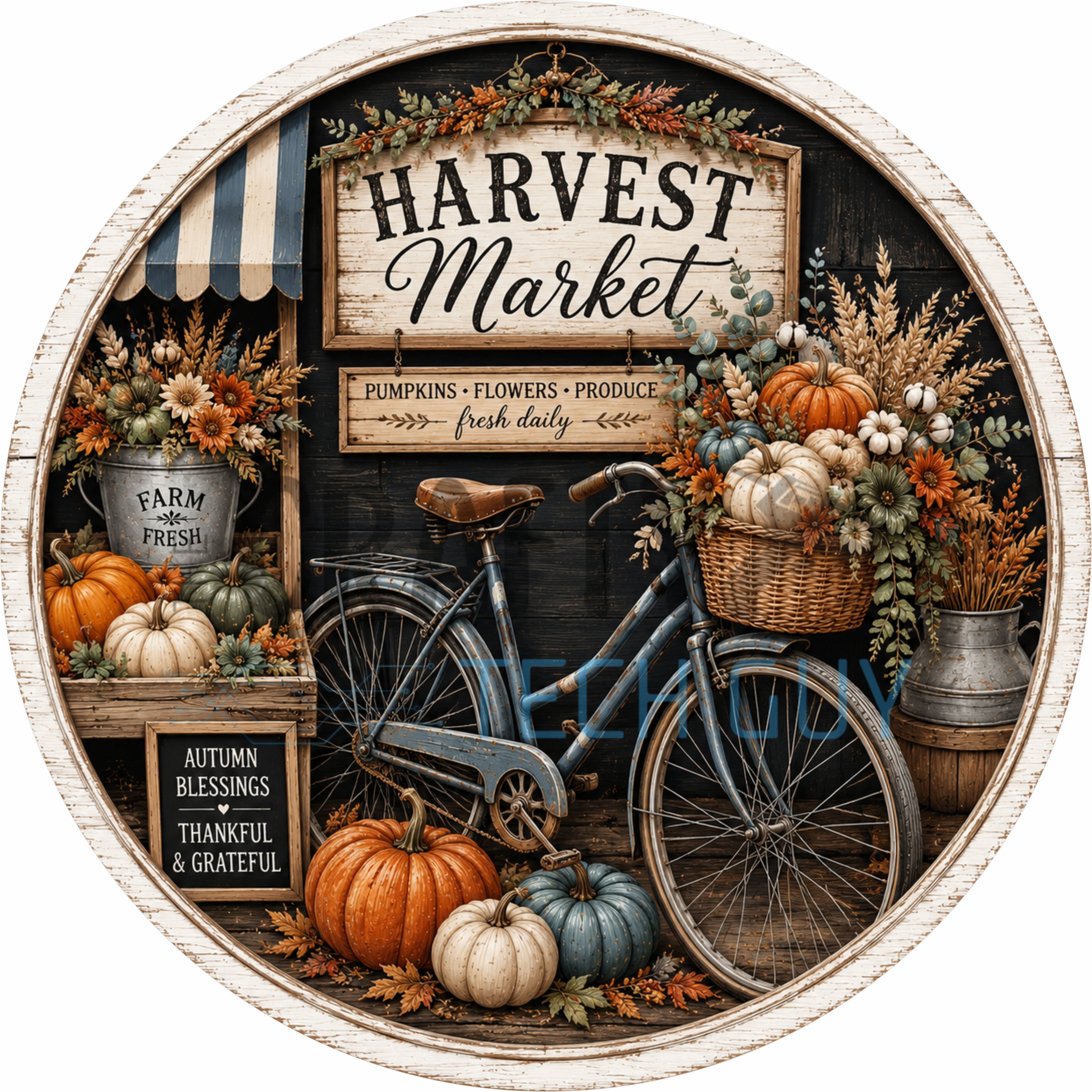 Harvest Market Bicycle Round Wreath Sign