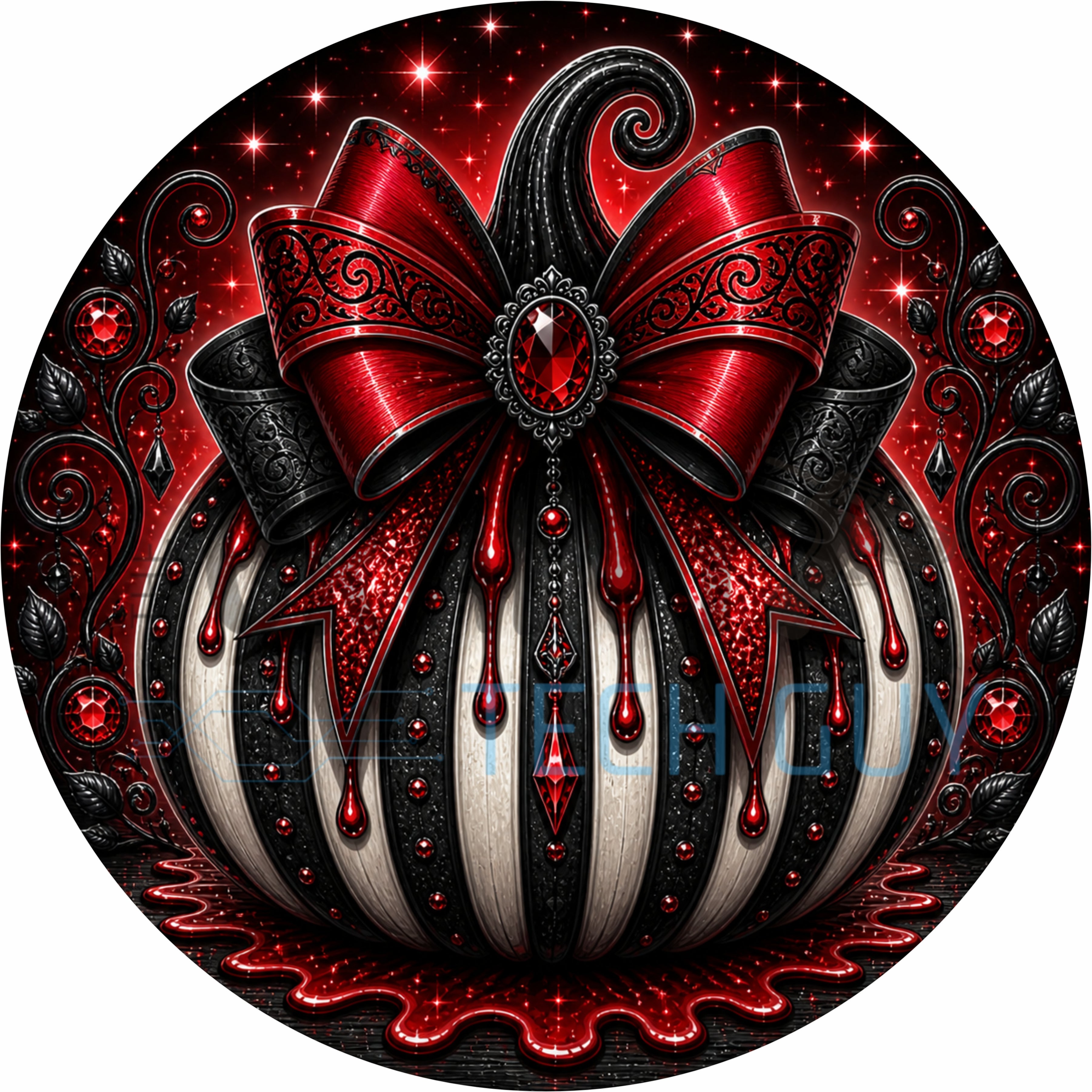 Vampire Red and Black Glam Halloween Pumpkin Round Wreath Sign
