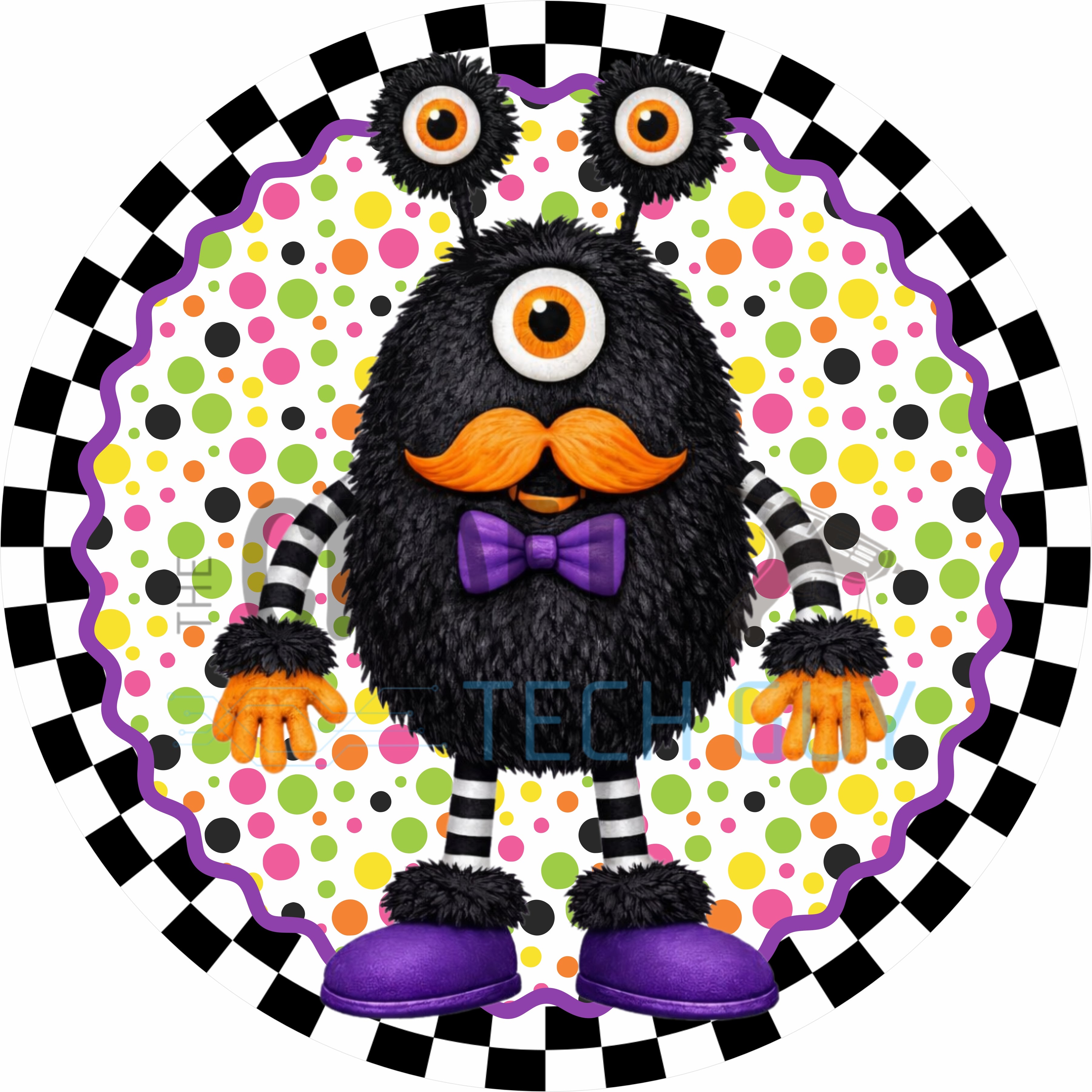 Cute Black Halloween Monster Round Wreath Sign