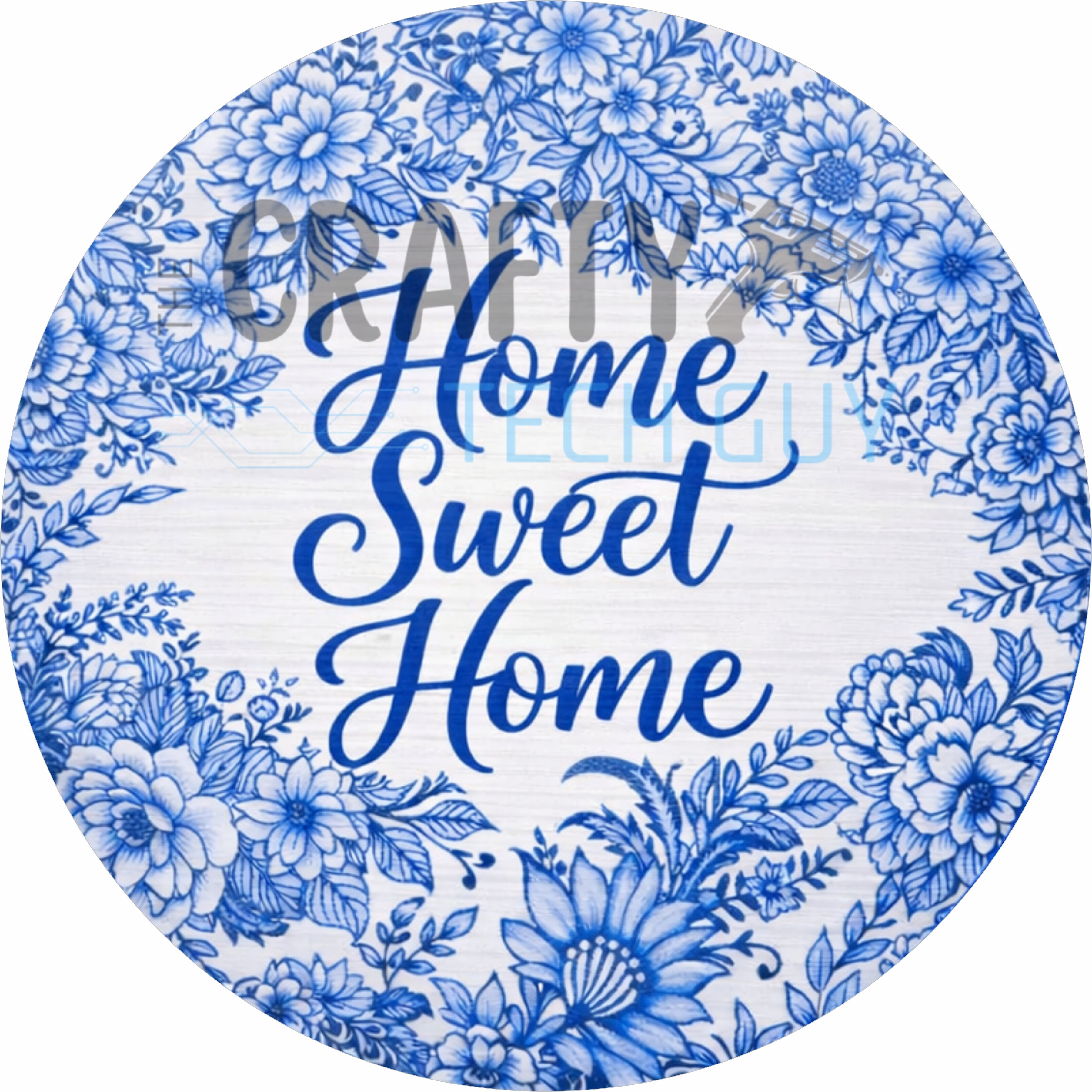 Home Sweet Home Blue Floral Porcelain Round Wreath Sign