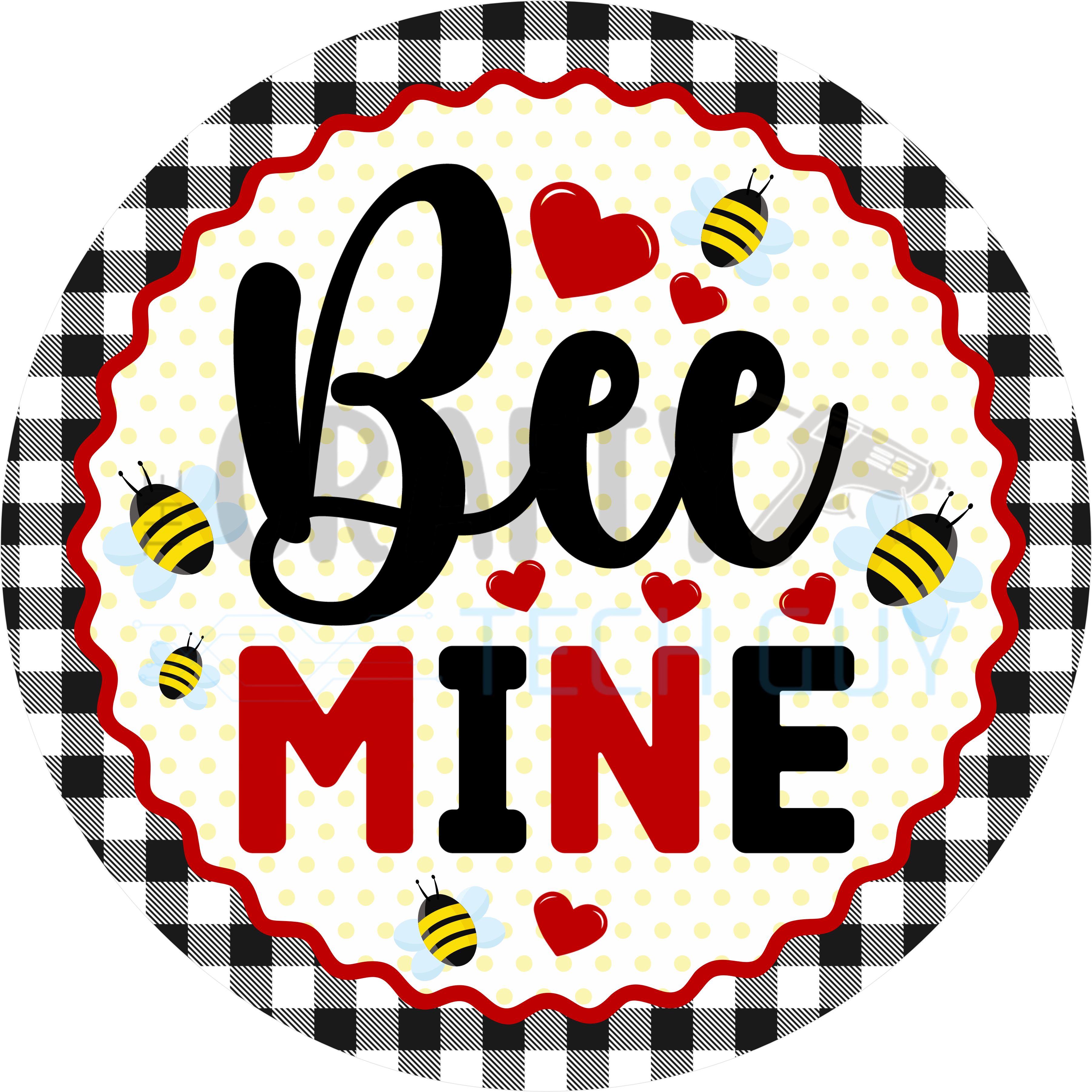 Bee Mine Buffalo Plaid Valentine Round Wreath Sign