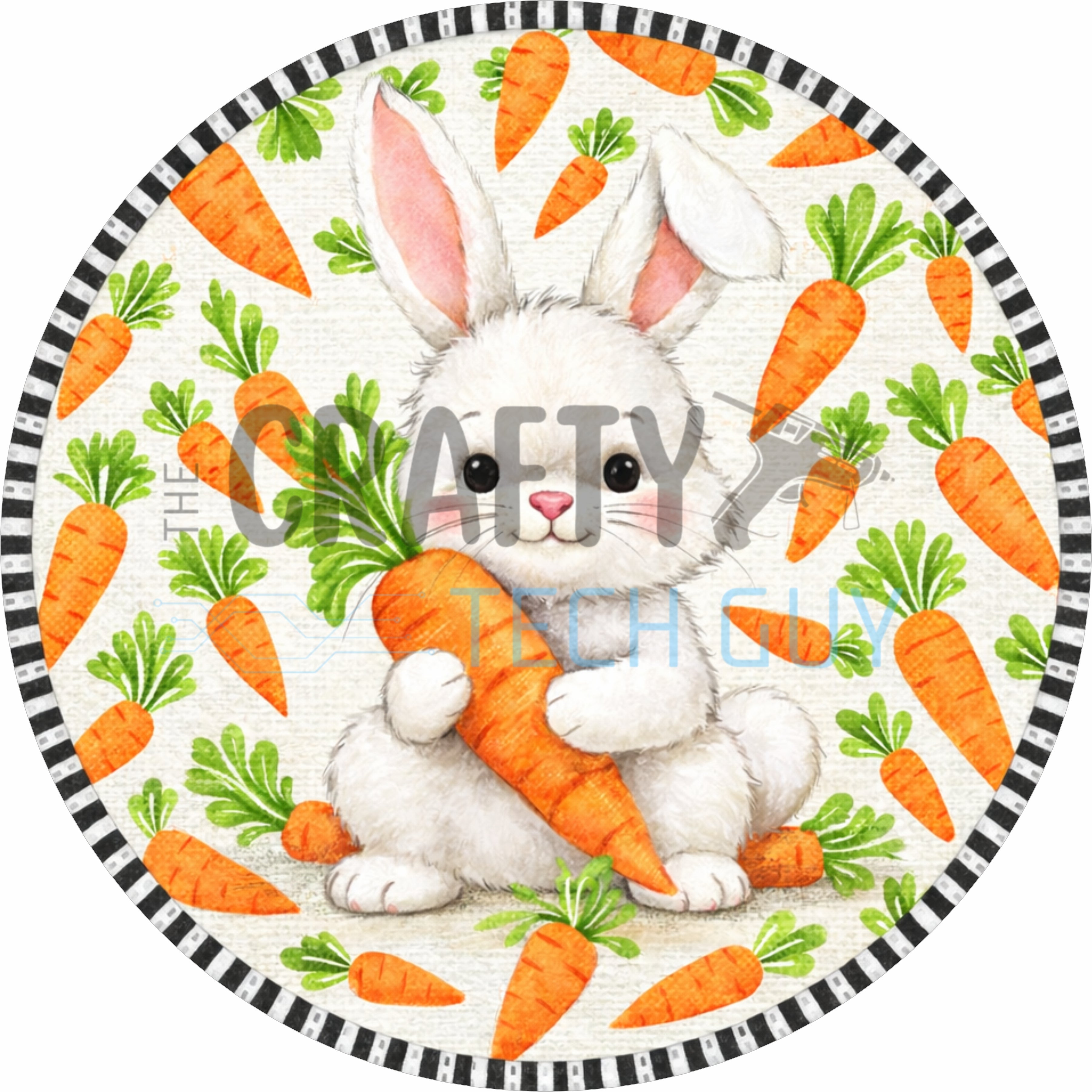 Cute Bunny with Carrot Easter Round Wreath Sign