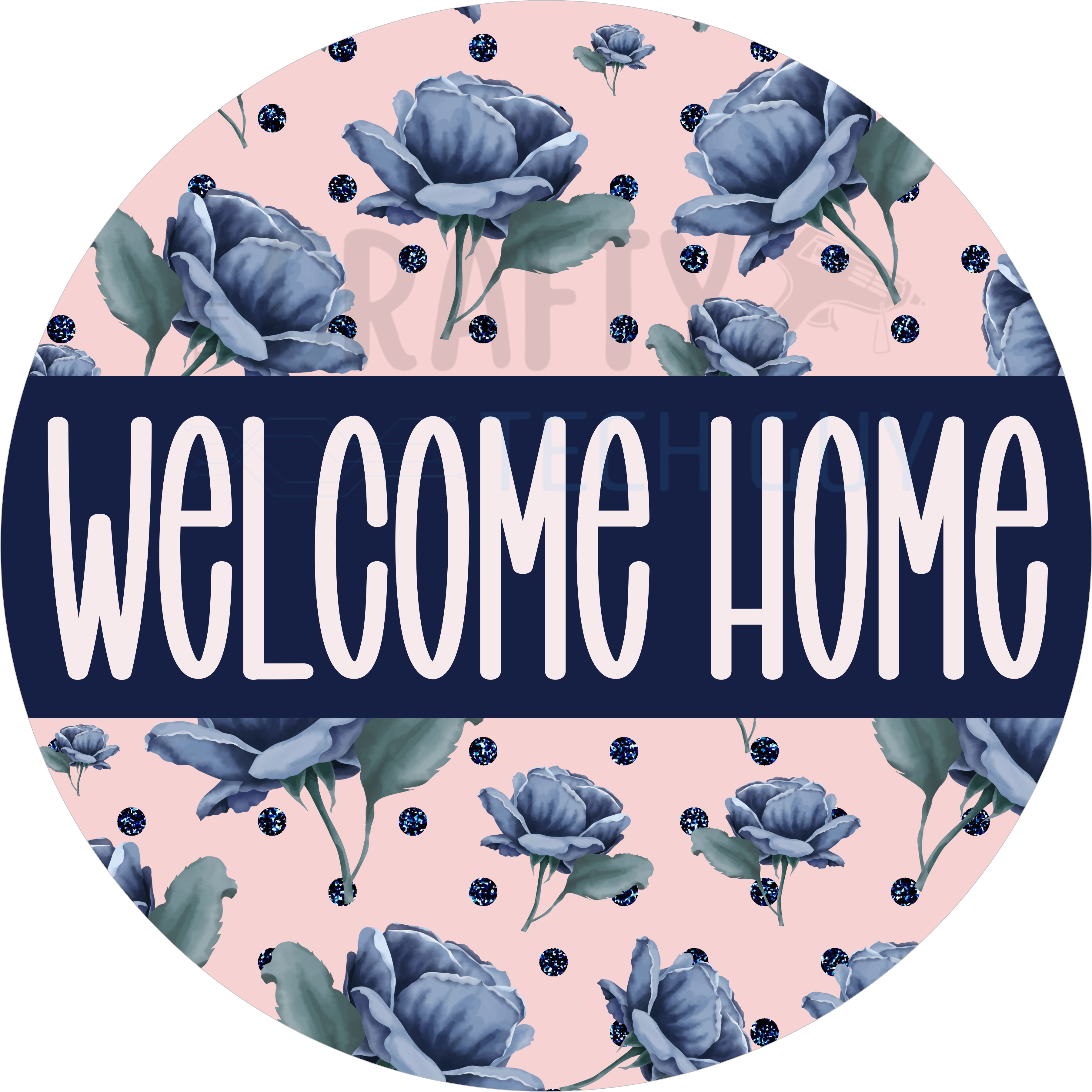 Navy Rose Floral Welcome Home Round Sign