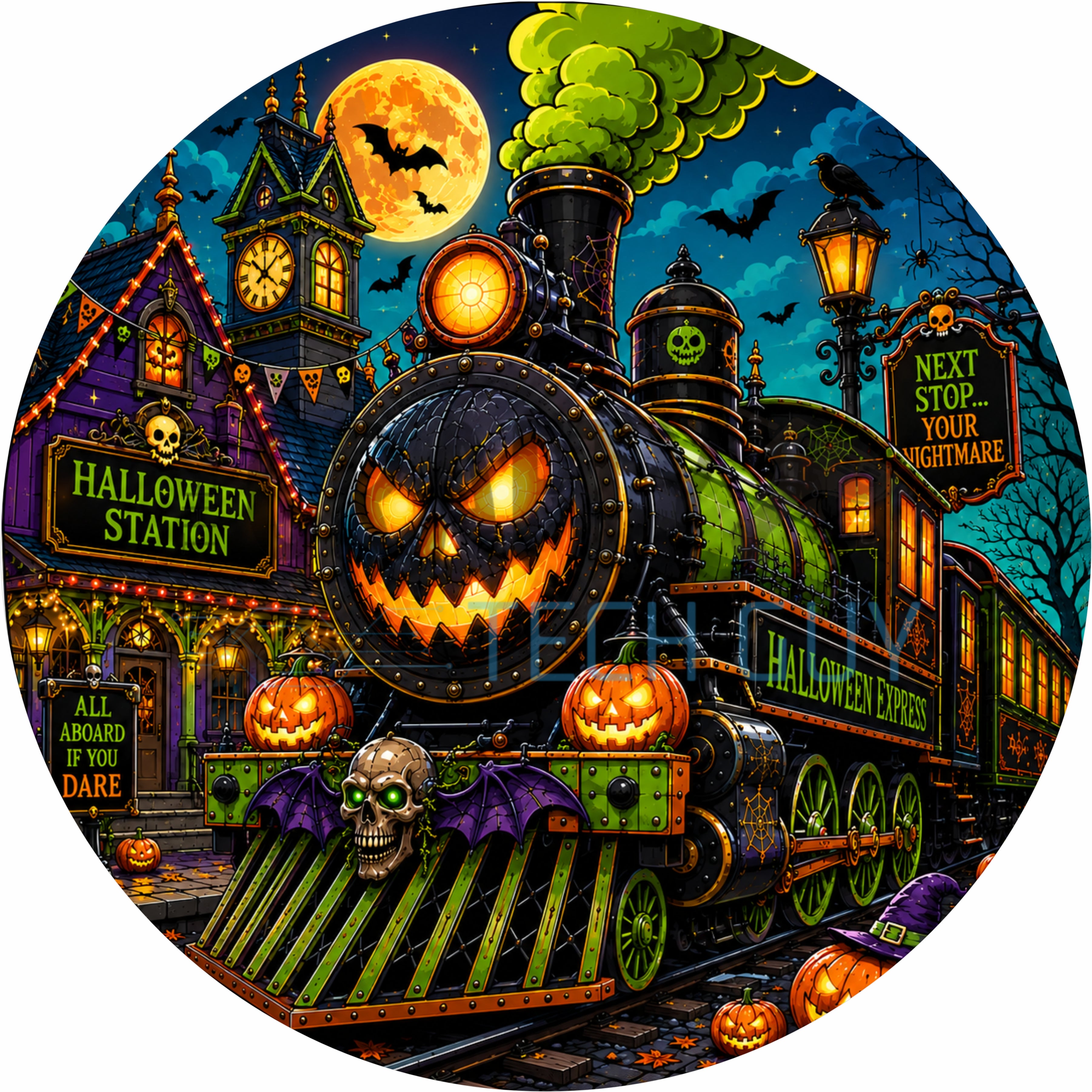 Halloween Express Station Round Wreath Sign