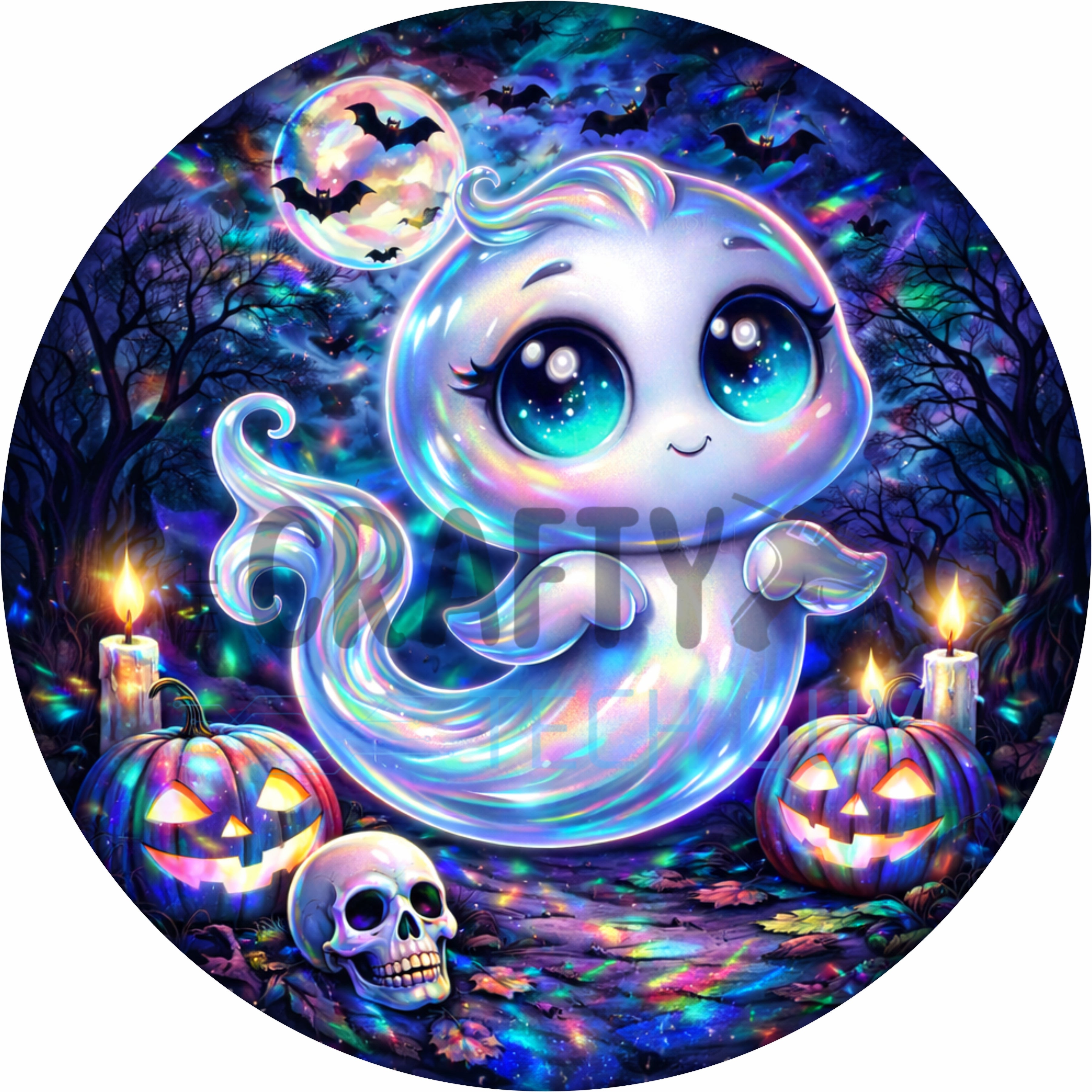 Cute Halloween Ghost Round Wreath Sign