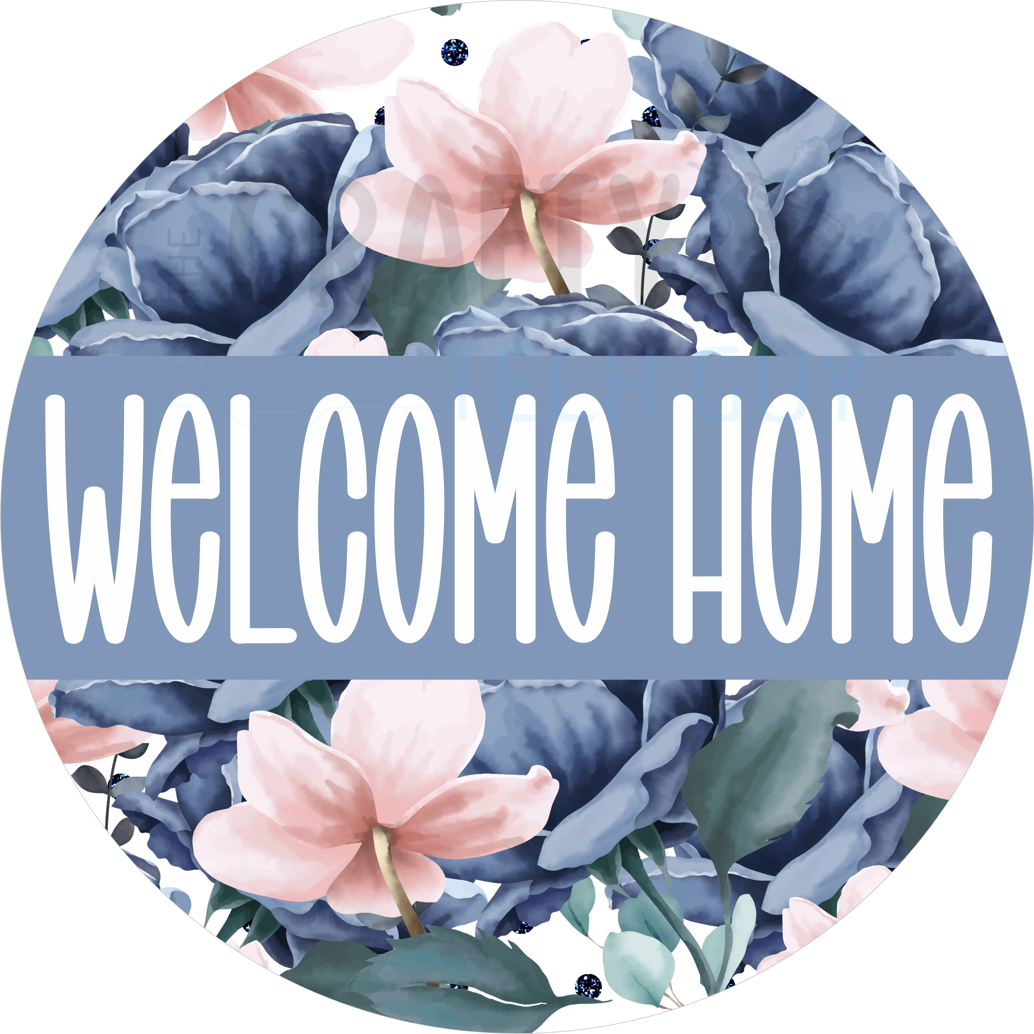 Blue & Blush Floral Welcome Home Door Sign