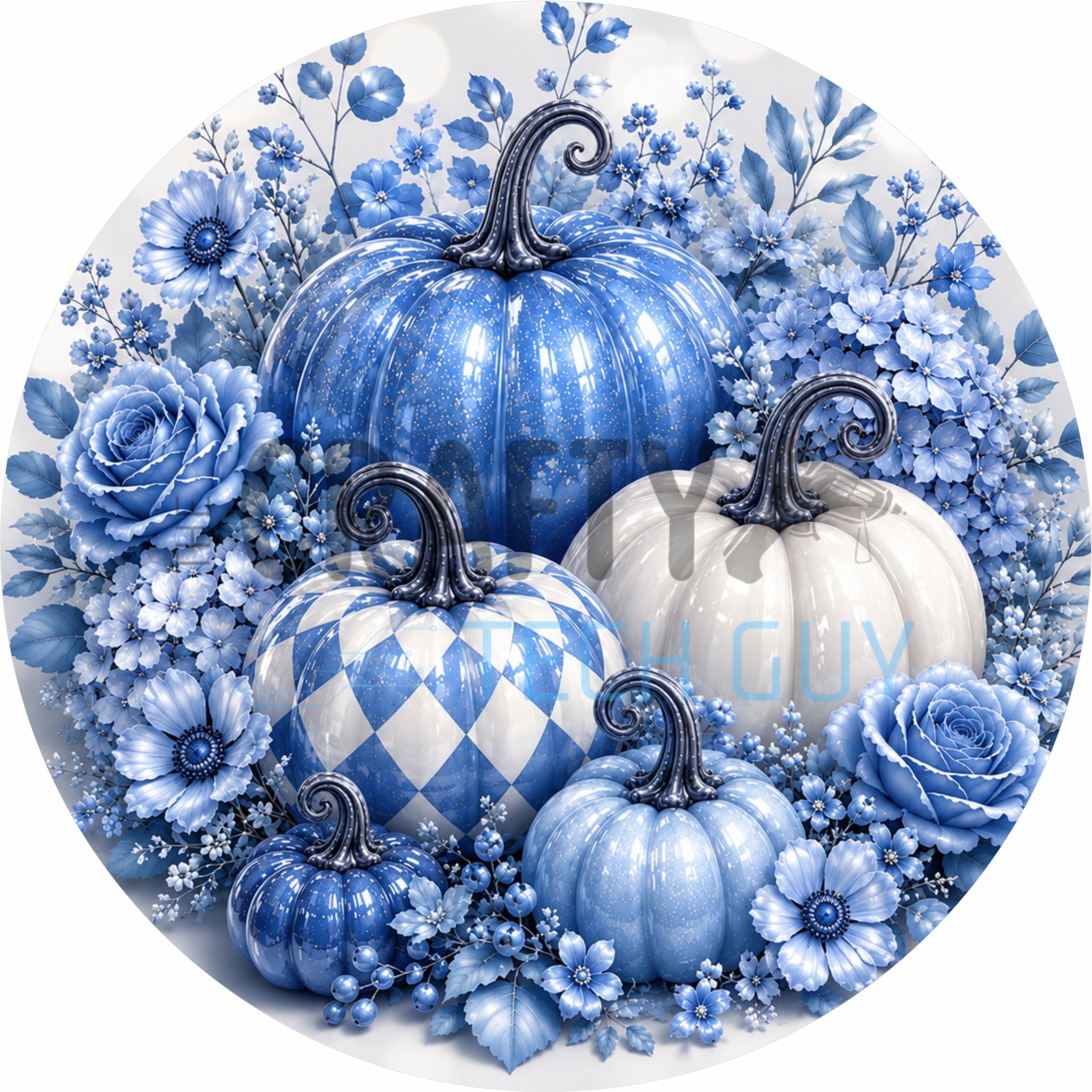 Blue Chinoiserie Pumpkin Garden Round Wreath Sign