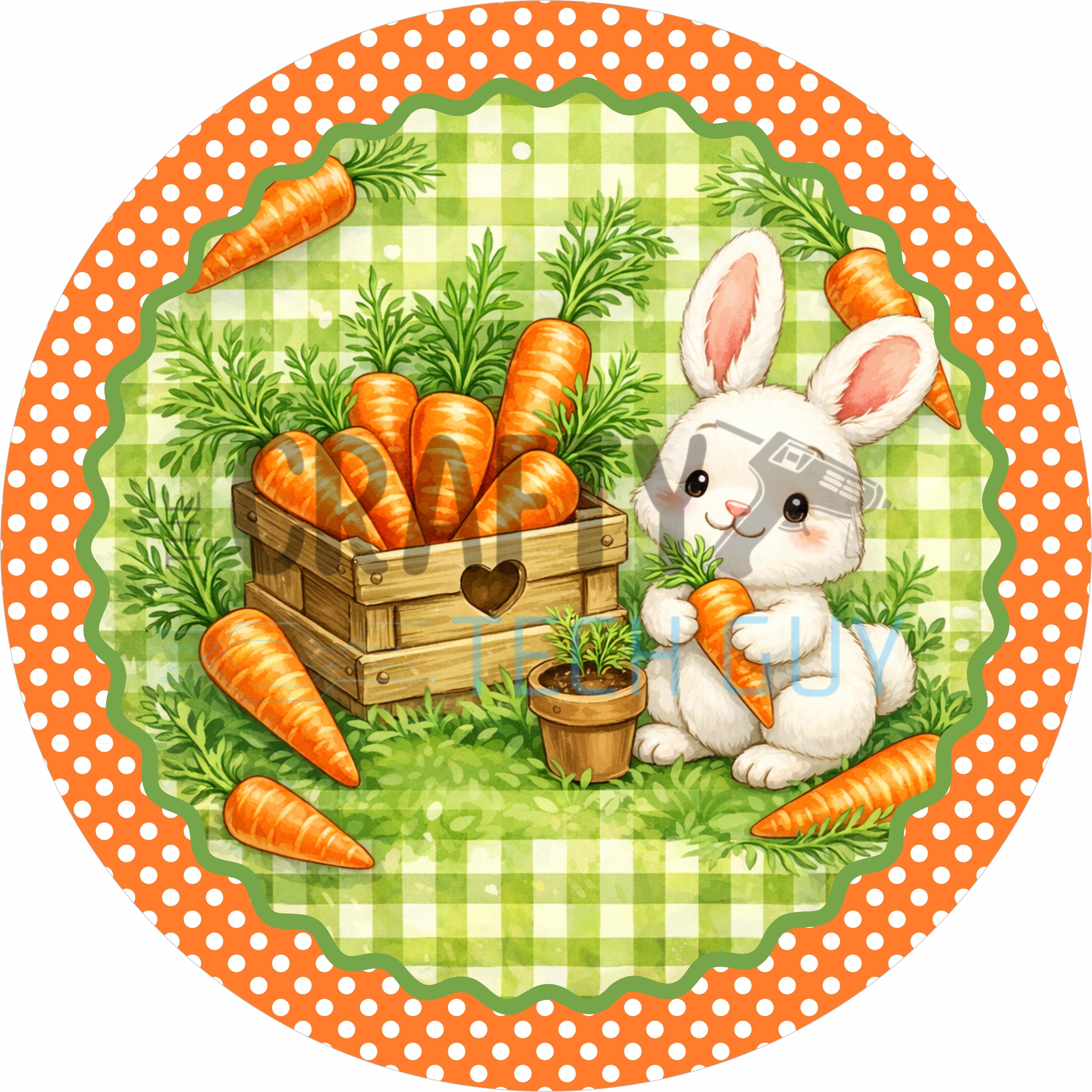 Cute Bunny with Carrots Easter Farmhouse Round Wreath Sign