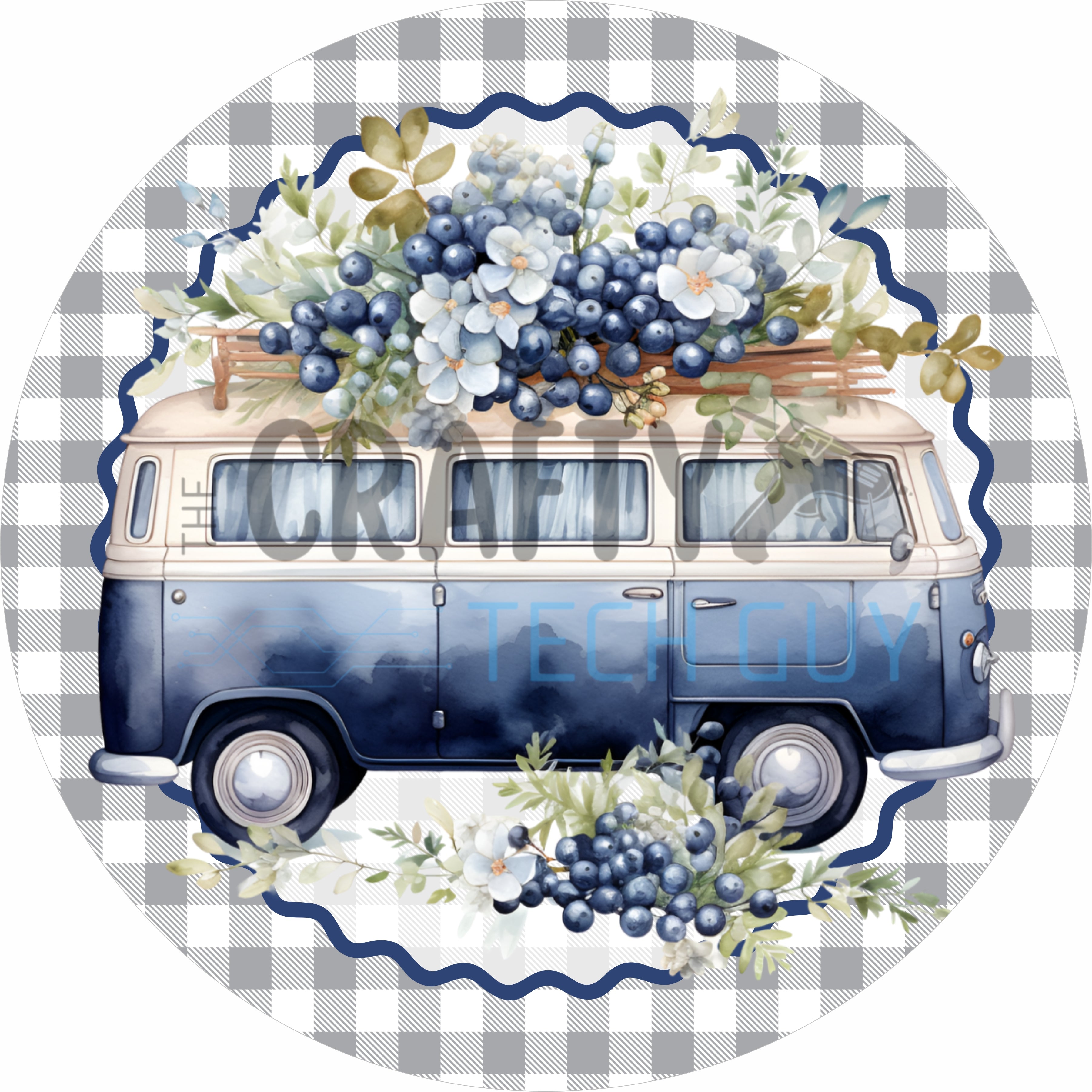 Vintage Blue Floral Camper Farmhouse Round Wreath Sign