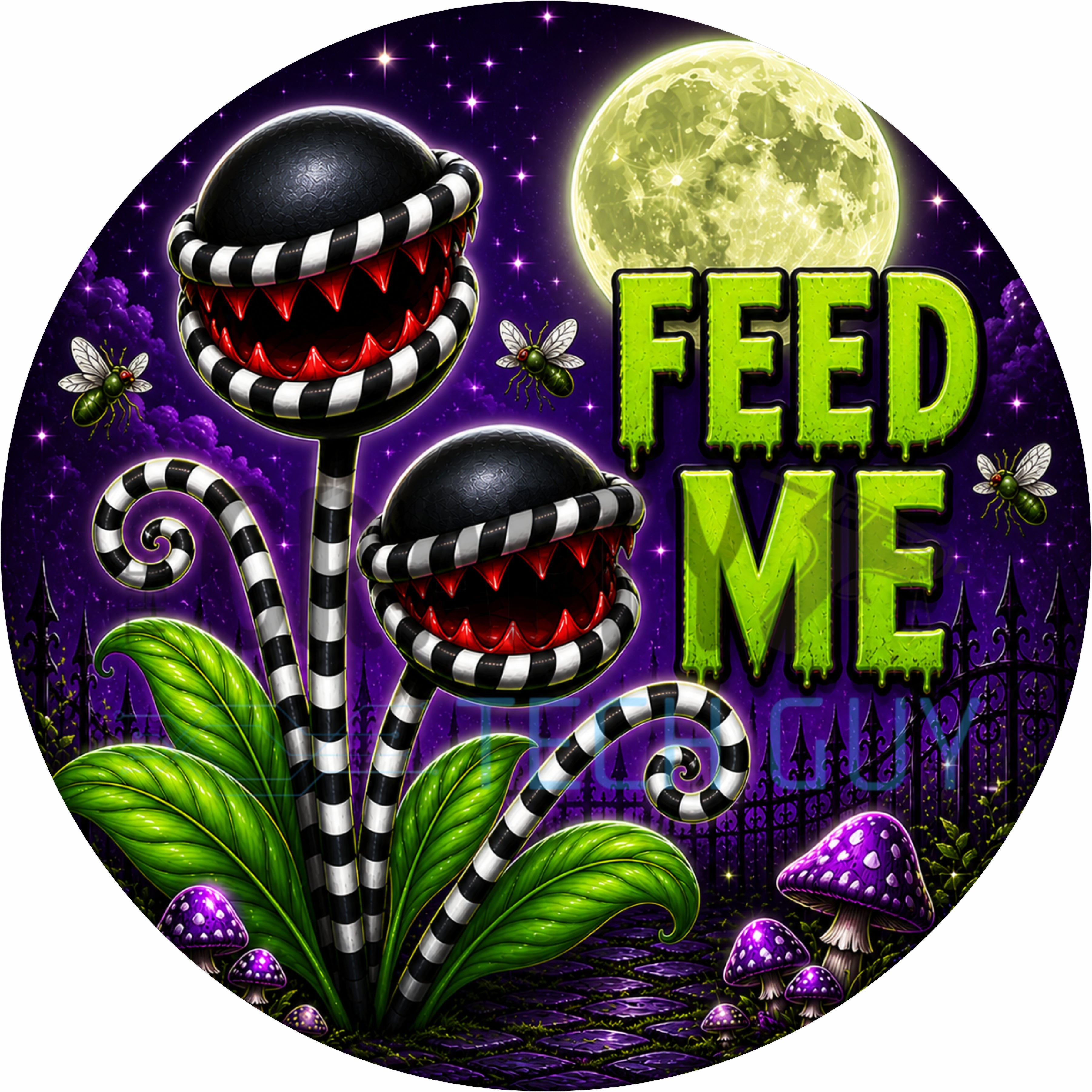 Feed Me Spooky Monster Plant Halloween Round Wreath Sign