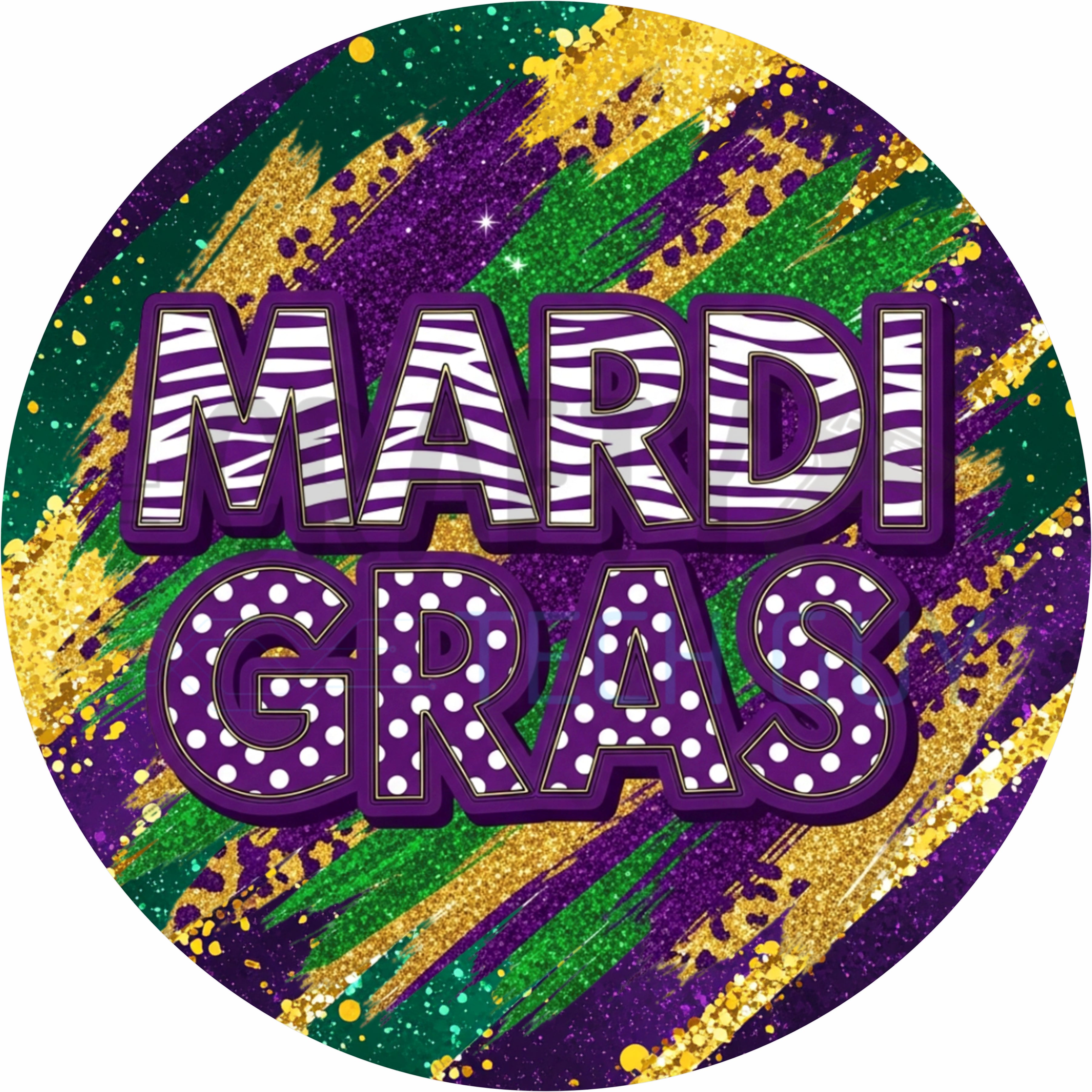 Mardi Gras Round Wreath Sign – Purple Green & Gold Festive Carnival Decor