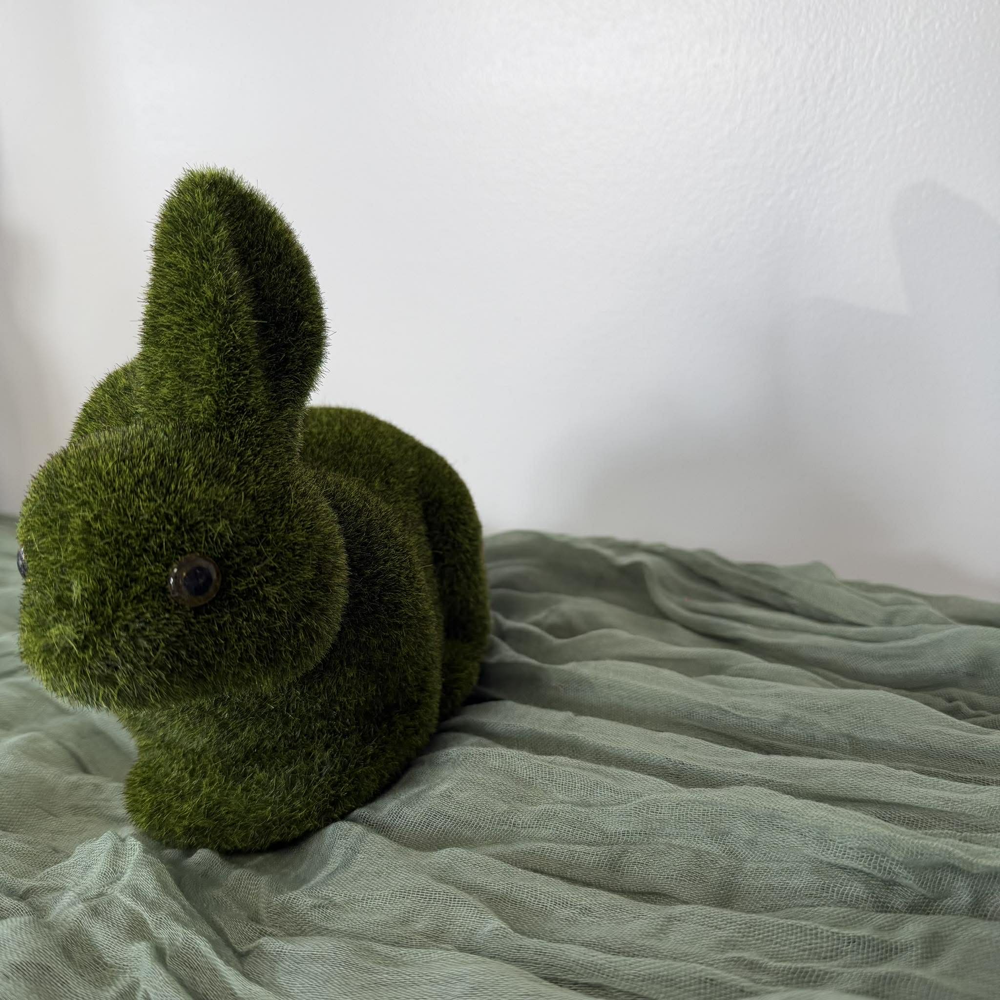 Spring Moss Bunny Decor, Green Easter Bunny Figure, Farmhouse Spring Table Decor, Neutral Rustic Home Accent