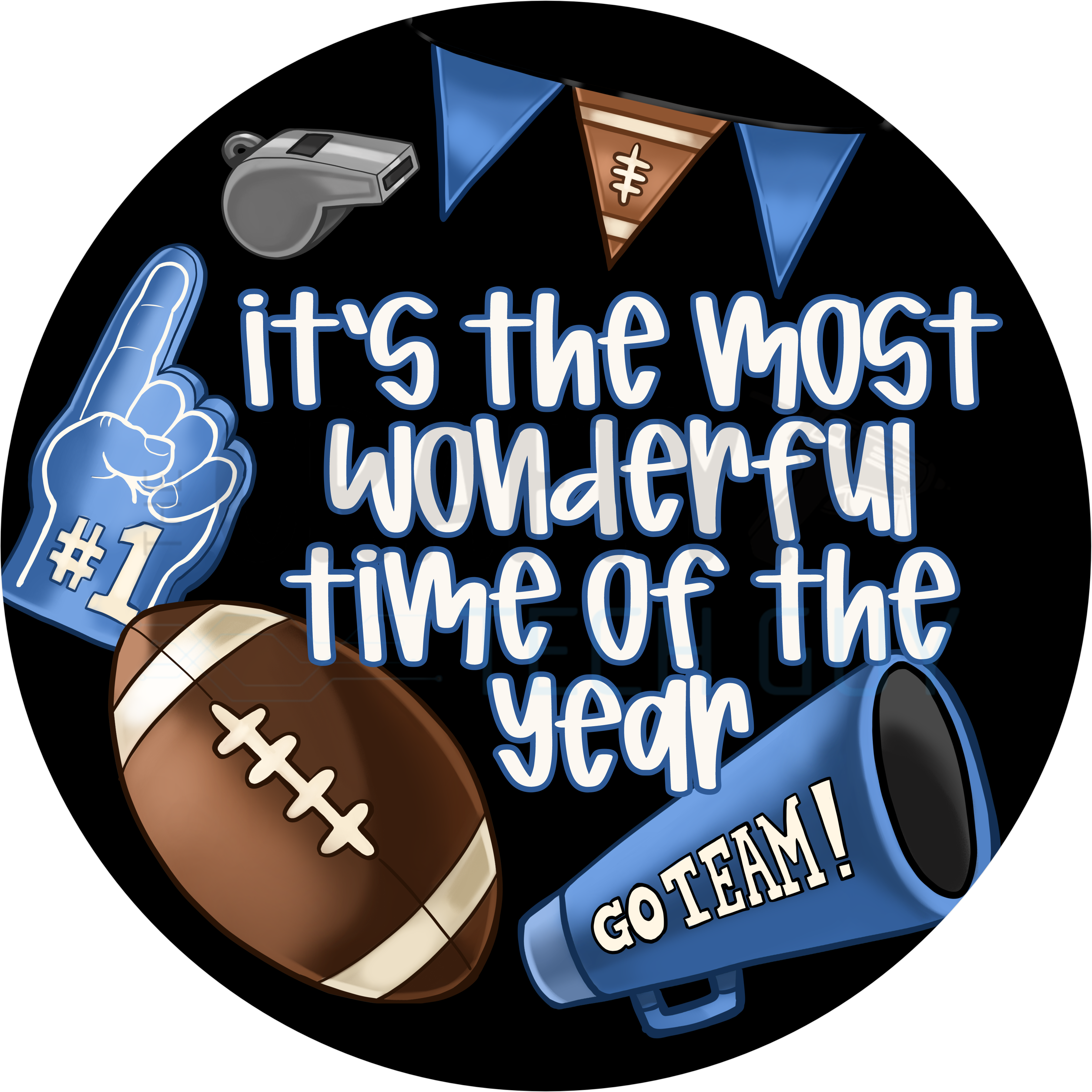 Blue Football Season Round Wreath Sign – Most Wonderful Time of Year