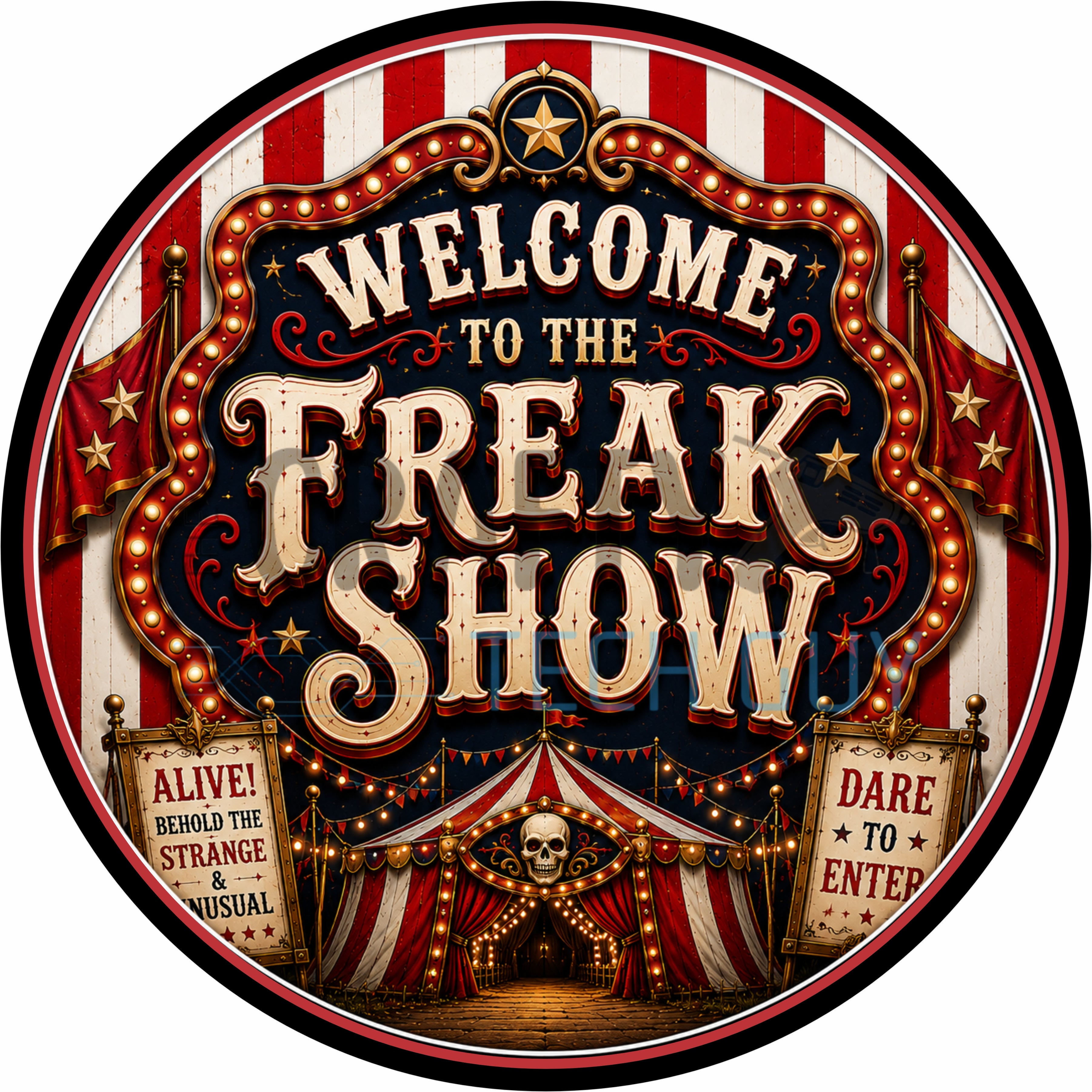 Welcome to the Freak Show Vintage Carnival Halloween Round Wreath Sign