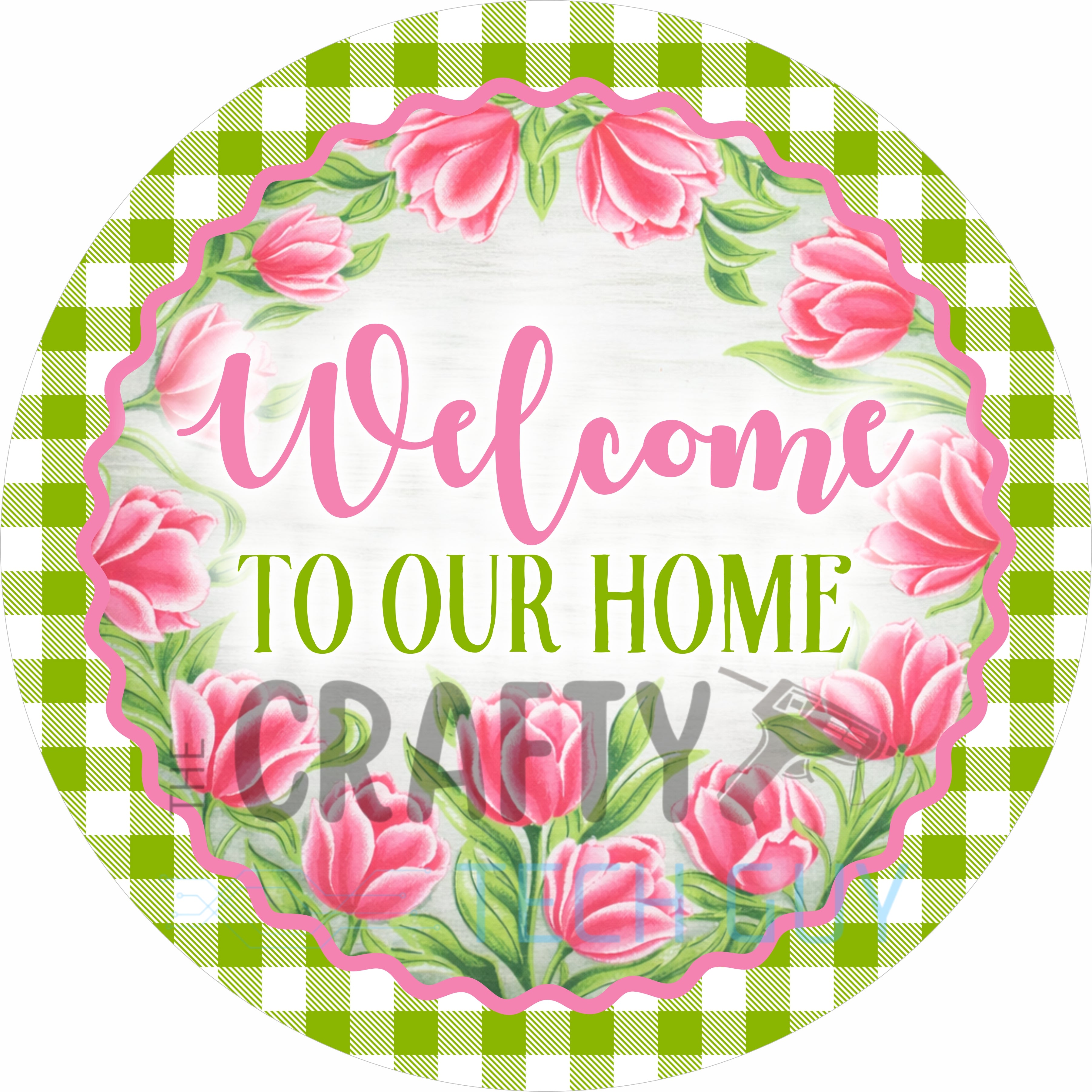 Pink Tulip Welcome Round Wreath Sign